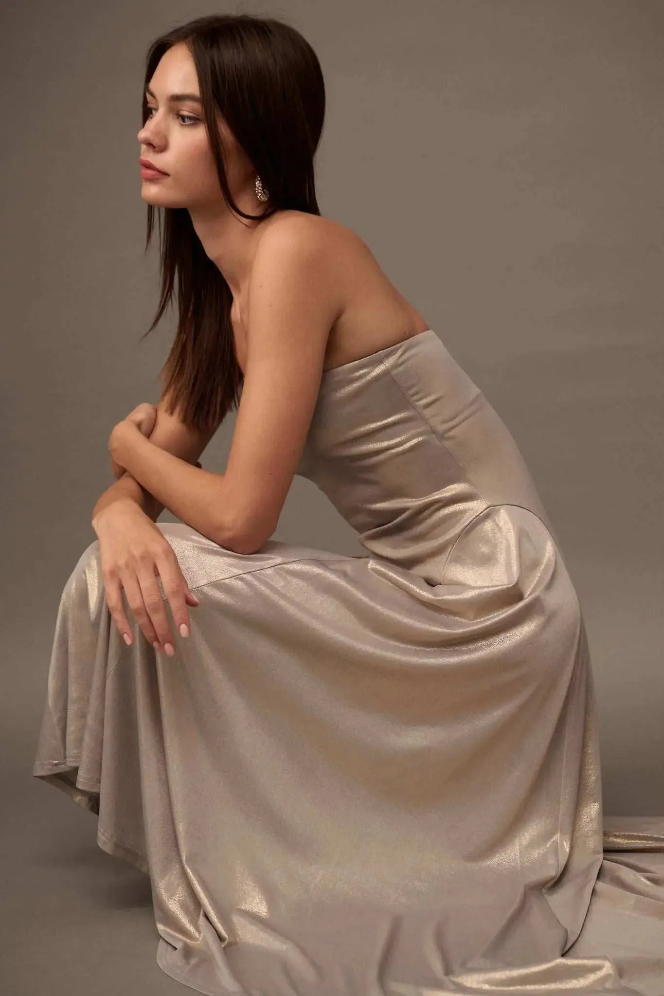 Love the Nightlife Strapless Shimmer Maxi Dress sold by Promesa product image thumbnail 4