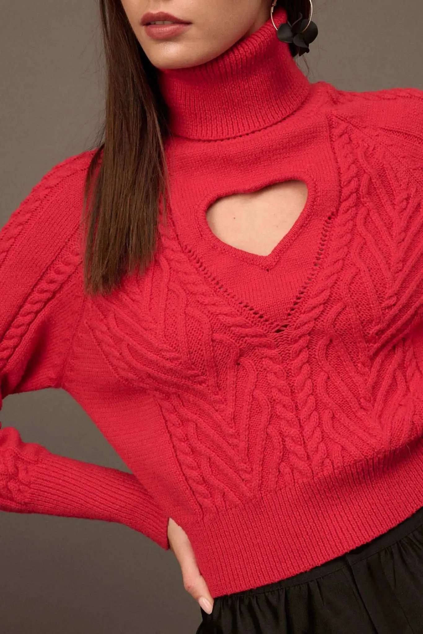 Open Heart Keyhole Cable Knit Turtleneck Sweater sold by Promesa product image thumbnail 4