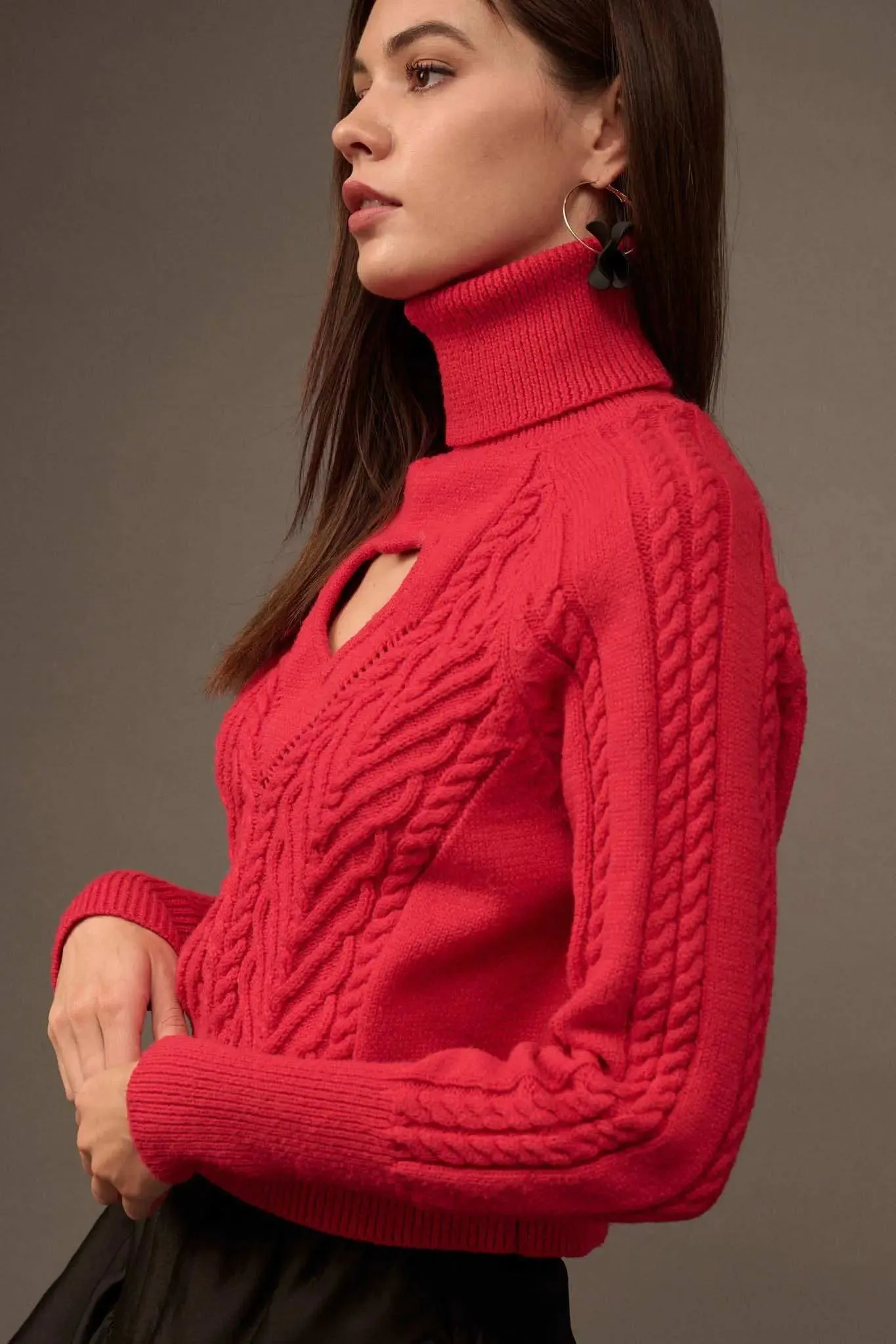 Open Heart Keyhole Cable Knit Turtleneck Sweater sold by Promesa product image thumbnail 5