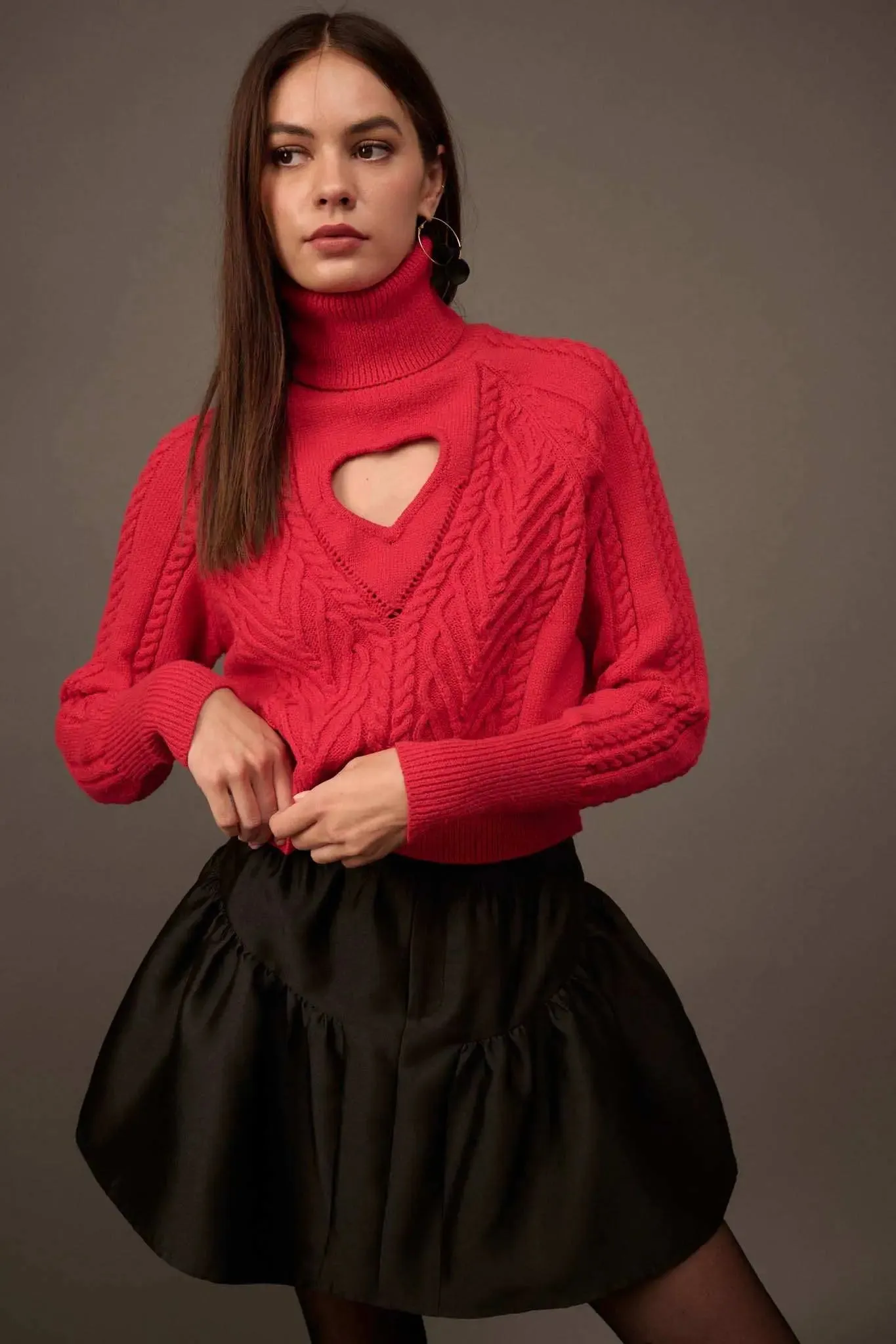 Open Heart Keyhole Cable Knit Turtleneck Sweater sold by Promesa product image thumbnail 2
