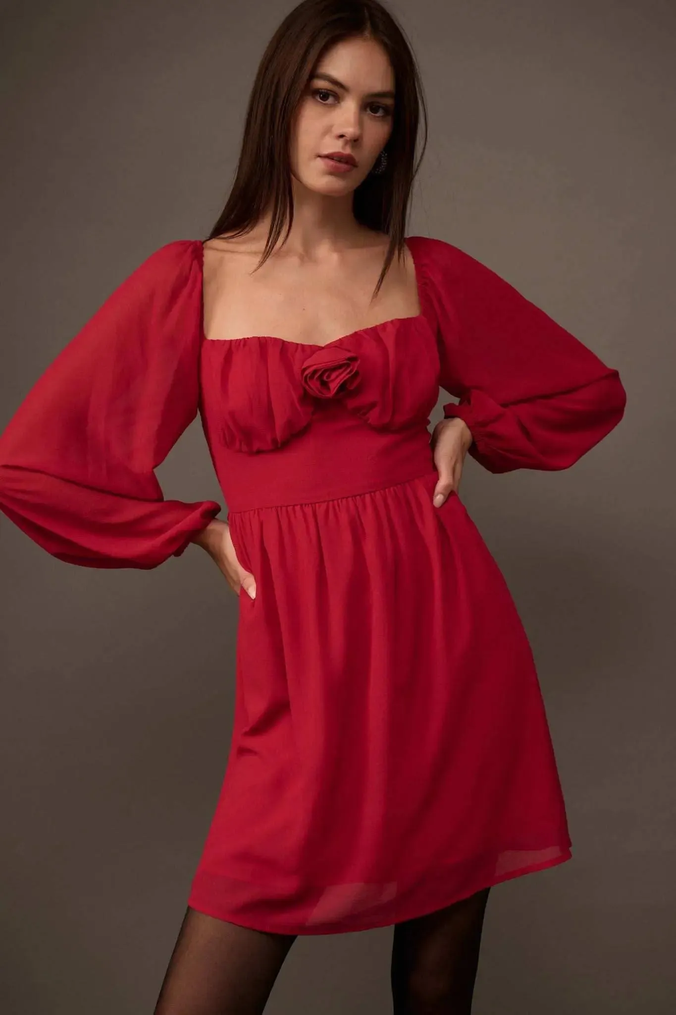 Isn't It Romantic Chiffon Rose-Bodice Mini Dress sold by Promesa product image thumbnail 2