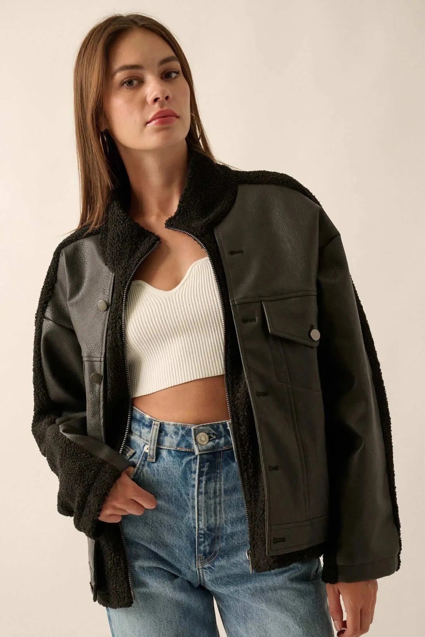 Big Rig Vegan Leather and Sherpa Trucker Jacket sold by Promesa product image thumbnail 3