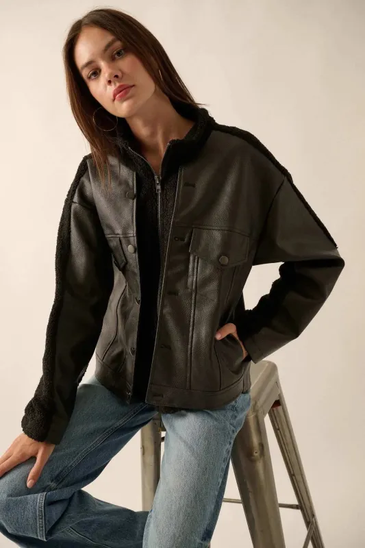 Big Rig Vegan Leather and Sherpa Trucker Jacket sold by Promesa