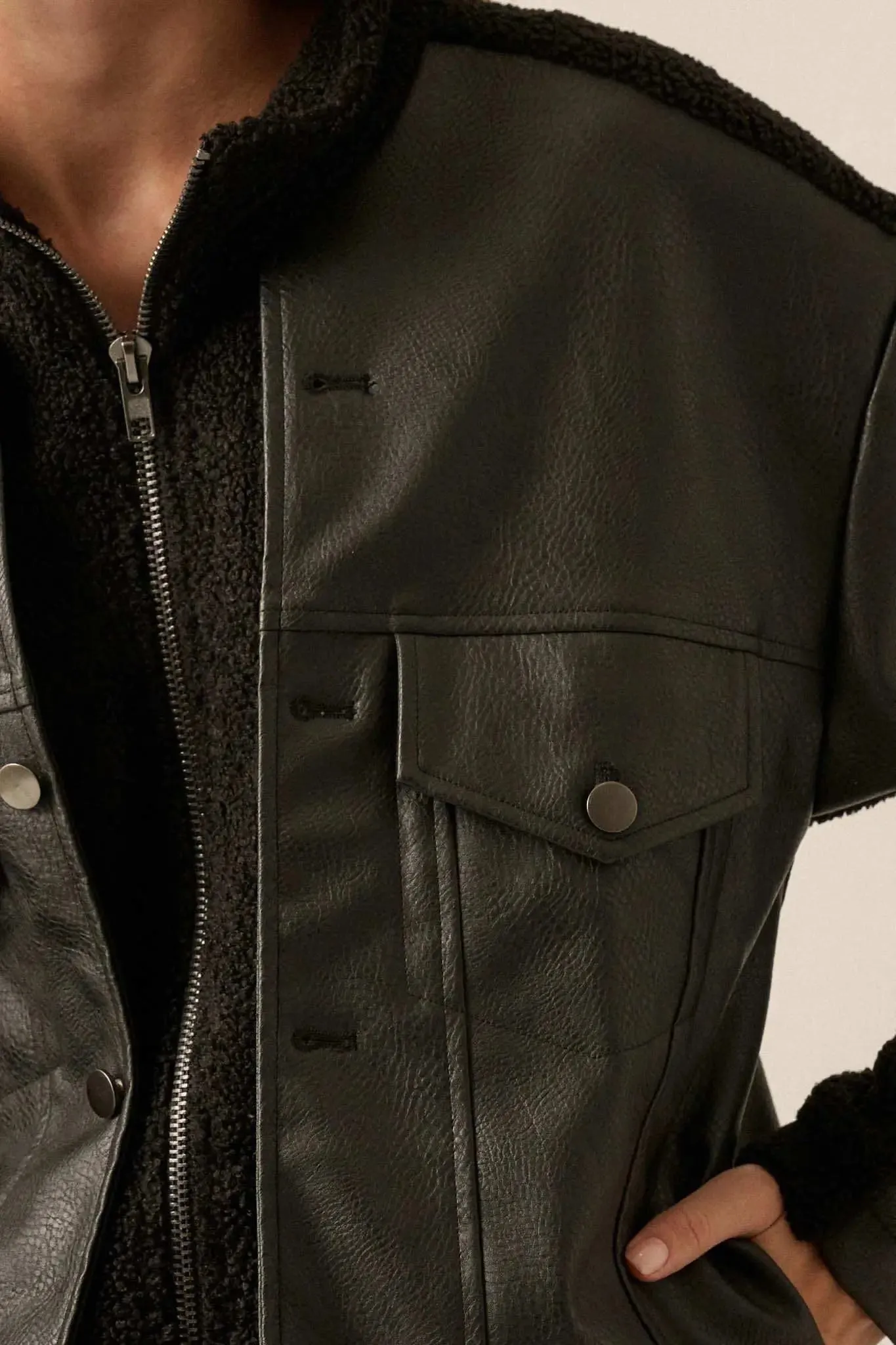 Big Rig Vegan Leather and Sherpa Trucker Jacket sold by Promesa product image thumbnail 2