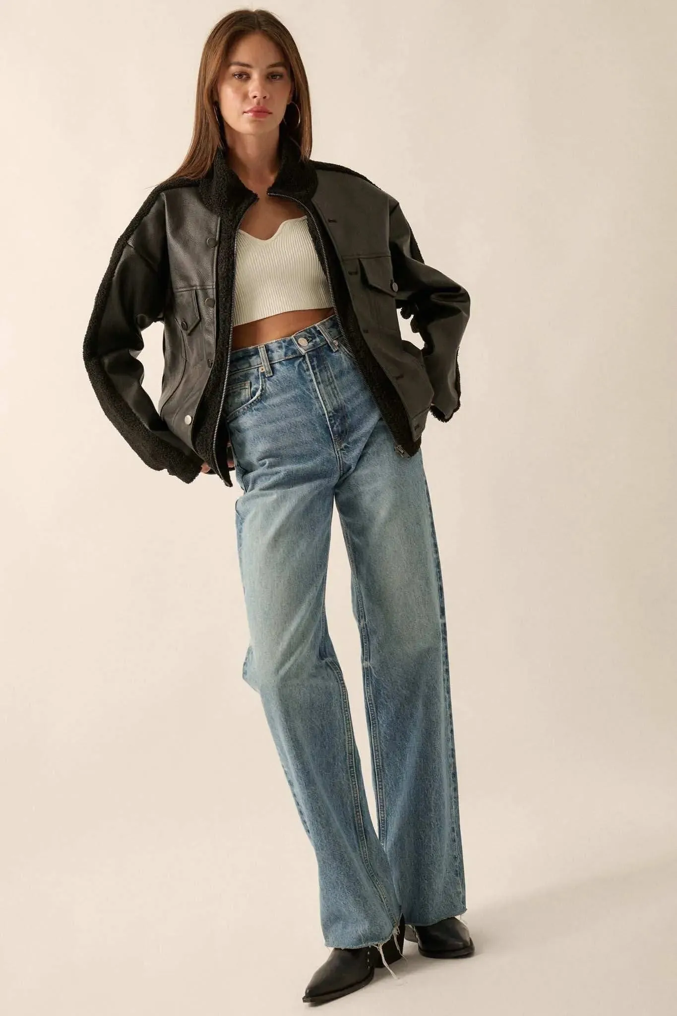 Big Rig Vegan Leather and Sherpa Trucker Jacket sold by Promesa product image thumbnail 4
