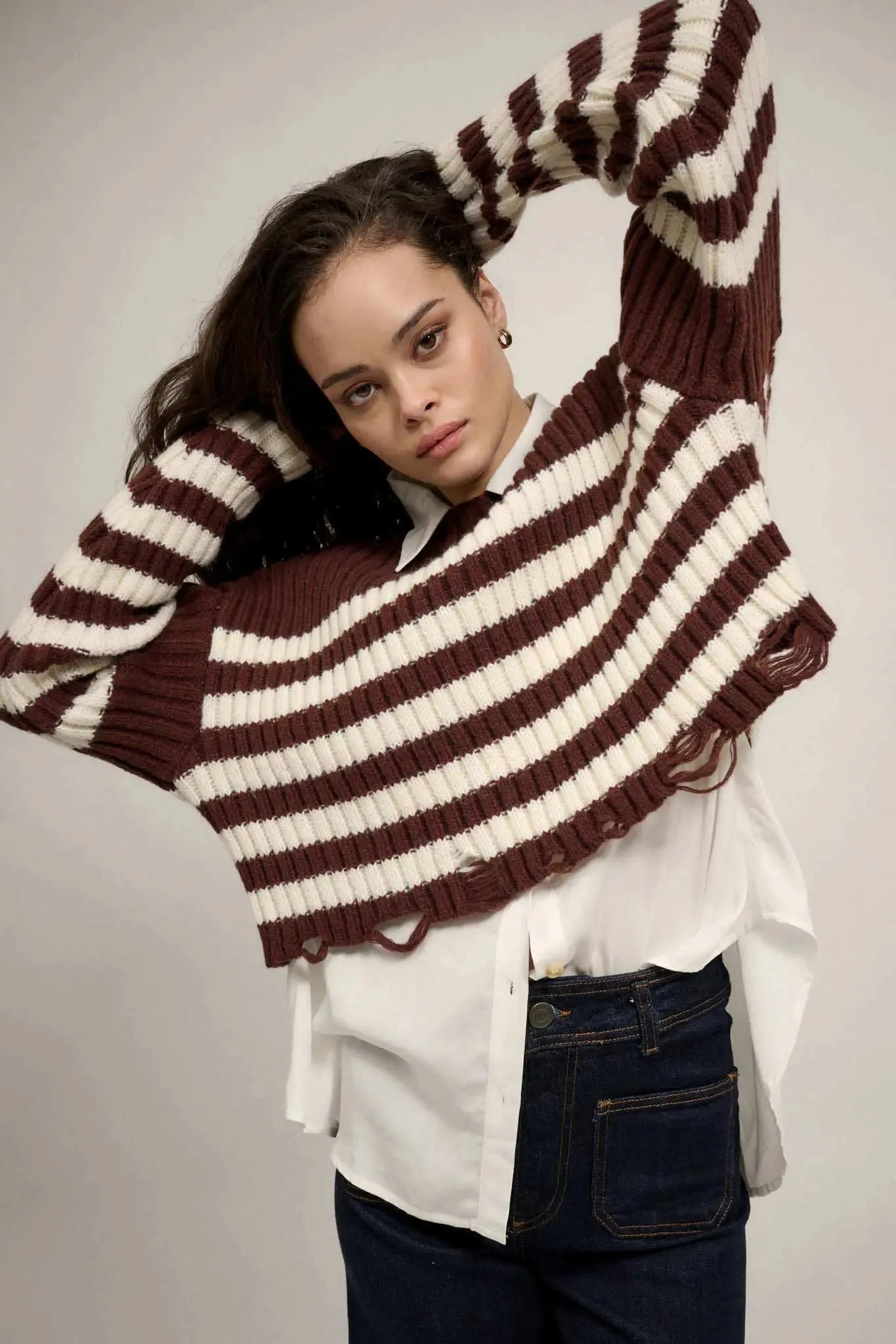 Ravel Rouser Striped Rib-Knit Distressed Sweater sold by Promesa product image thumbnail 5