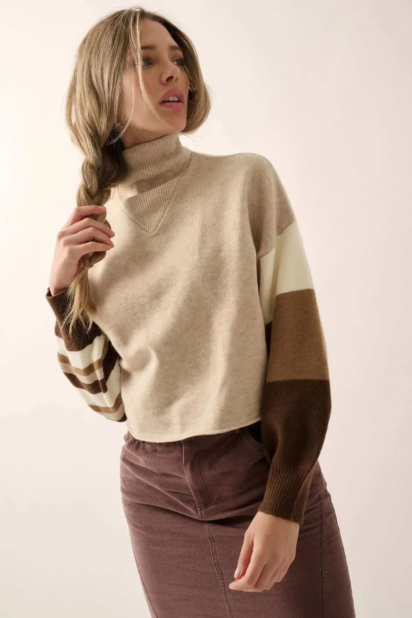 Hold On Striped Colorblock Funnel Neck Sweater sold by Promesa product image thumbnail 3