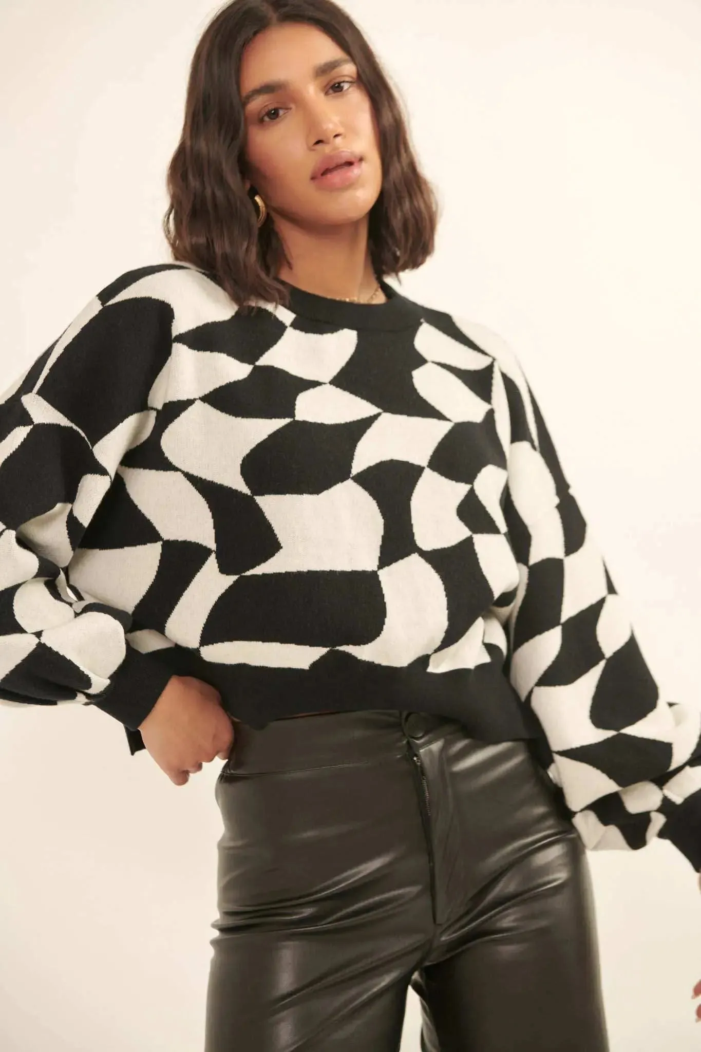 Queen's Row Abstract Checkerboard Sweater sold by Promesa