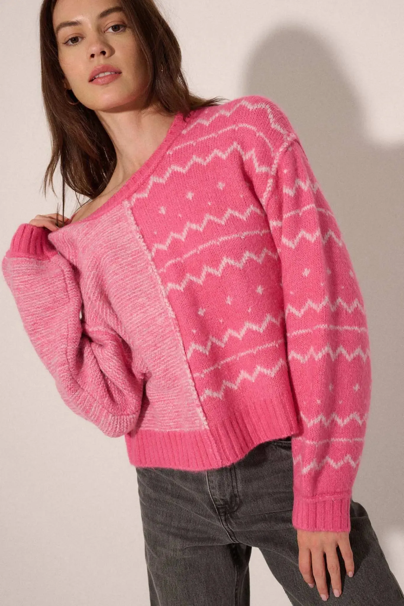 Meet Me Halfway Colorblock Geometric Sweater sold by Promesa
