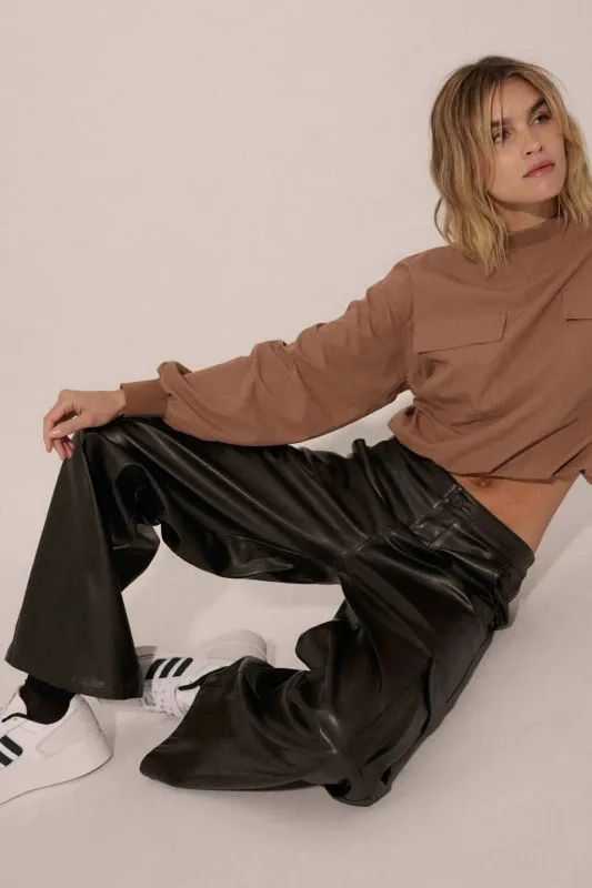 Carry Me Home Vegan Leather Wide-Leg Cargo Pants sold by Promesa