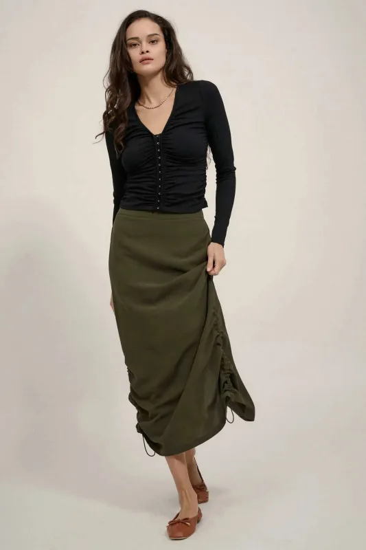 Draw Me In Ruched Drawstring Maxi Skirt sold by Promesa