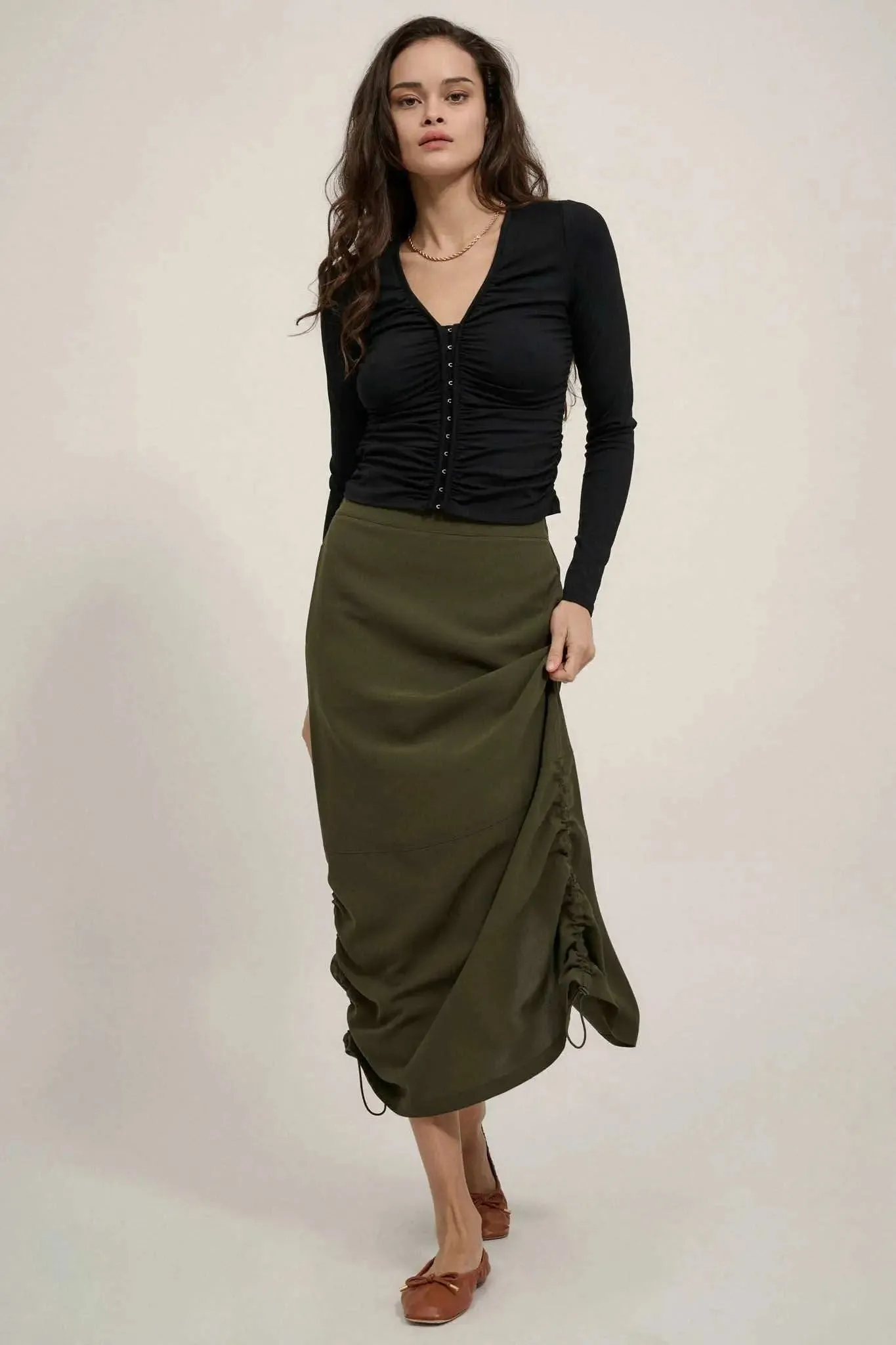 Lifted Fit Ruched Hook-Front Long-Sleeve Top sold by Promesa product image thumbnail 3