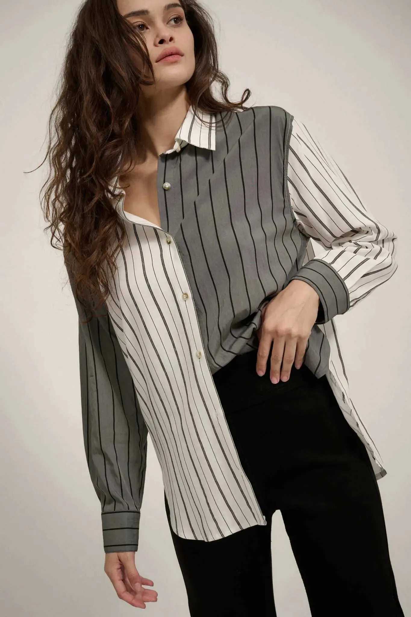 Top of the Line Colorblock Striped Button-Up Shirt sold by Promesa product image thumbnail 3