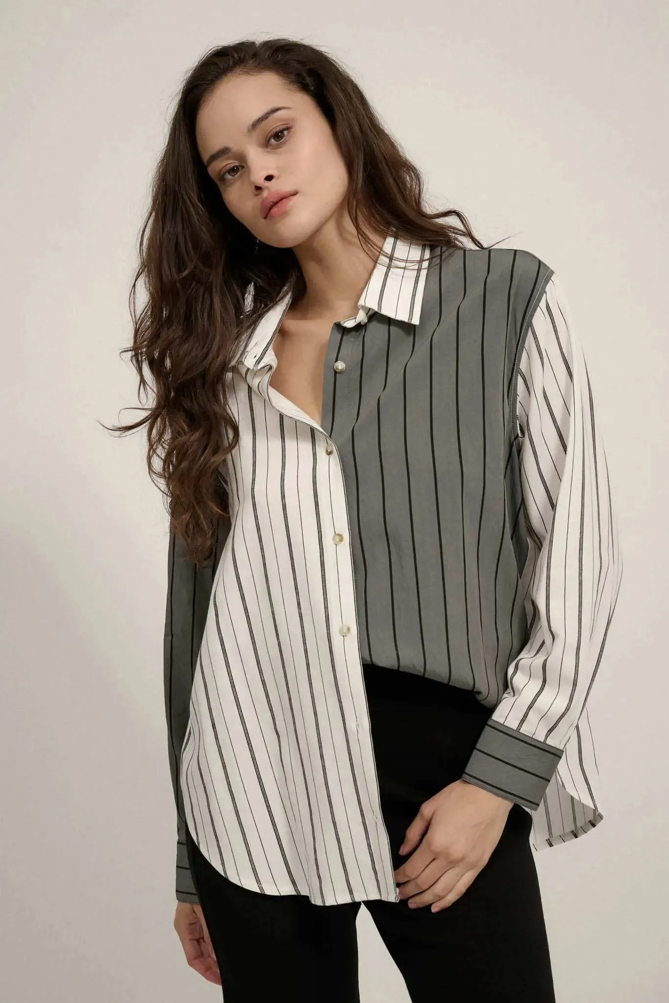 Top of the Line Colorblock Striped Button-Up Shirt sold by Promesa