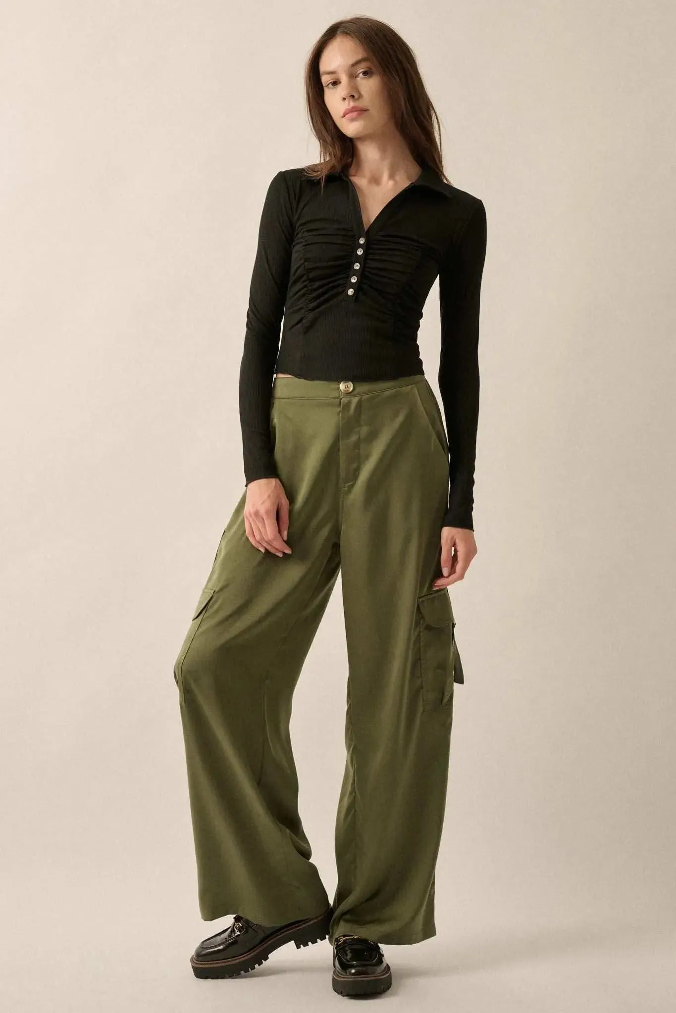 Promise the Label Rib-Knit Ruched Henley Top sold by Promesa product image thumbnail 4