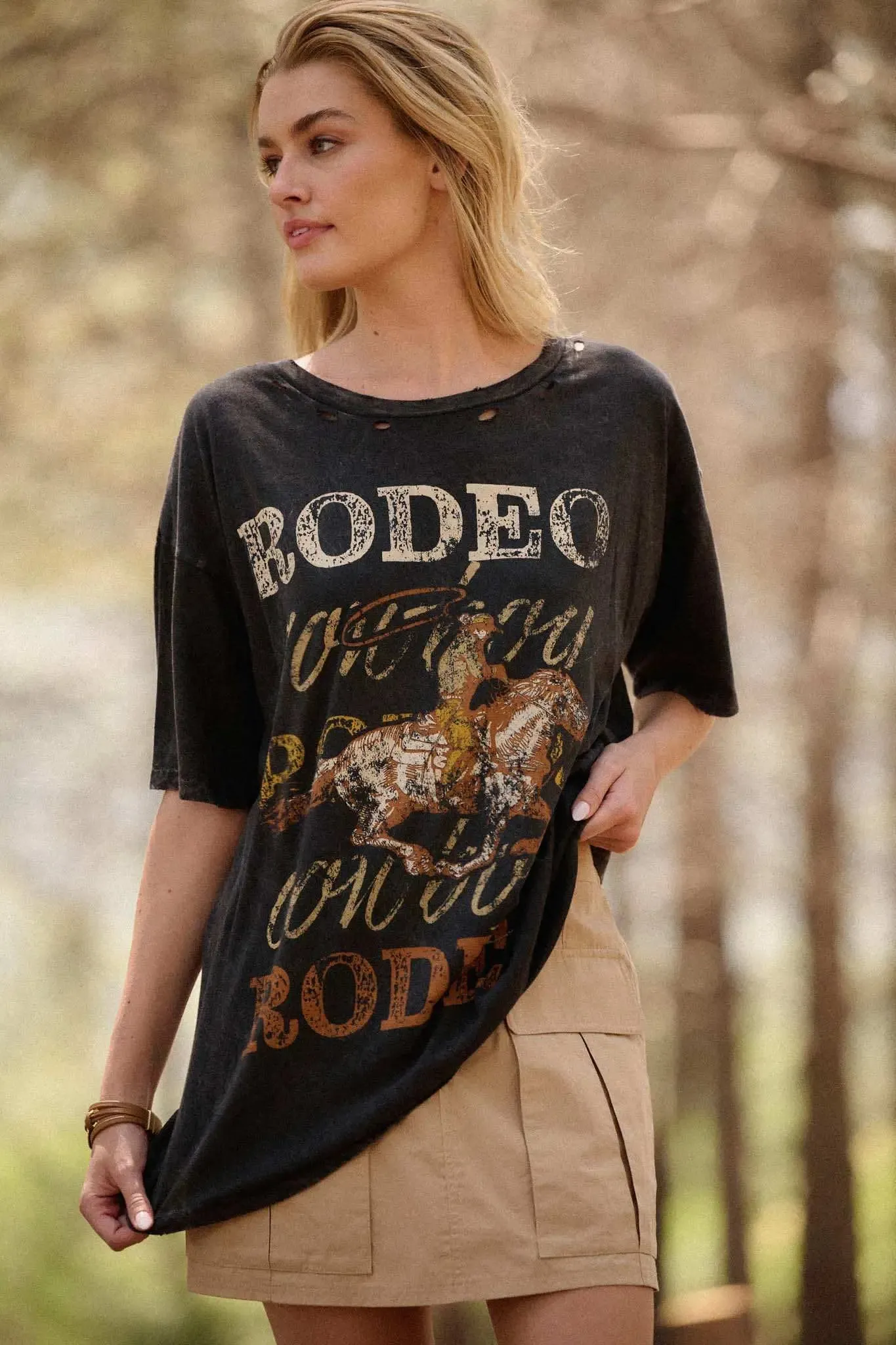 Rodeo Cowboy Distressed Oversize Graphic Tee sold by Promesa product image thumbnail 4