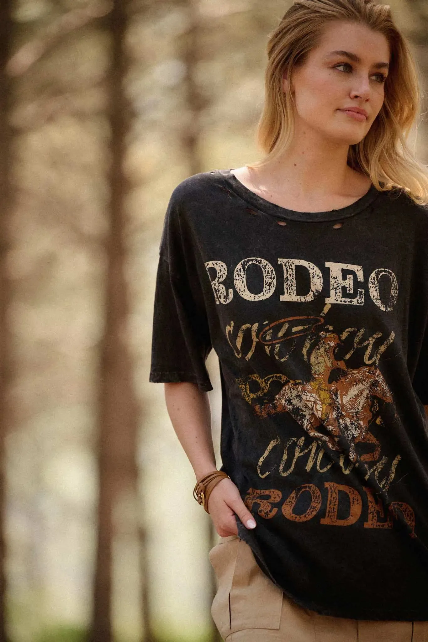 Rodeo Cowboy Distressed Oversize Graphic Tee sold by Promesa product image thumbnail 5