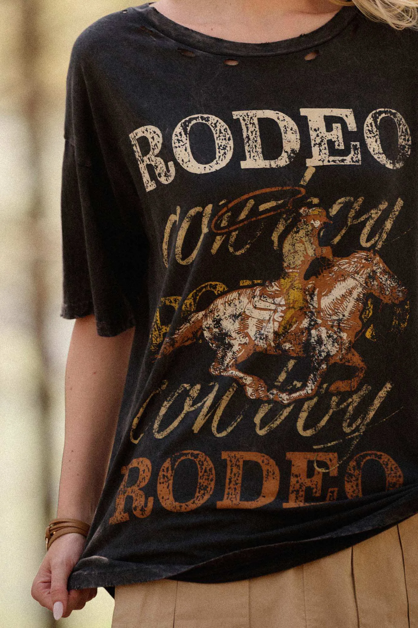 Rodeo Cowboy Distressed Oversize Graphic Tee sold by Promesa product image thumbnail 2