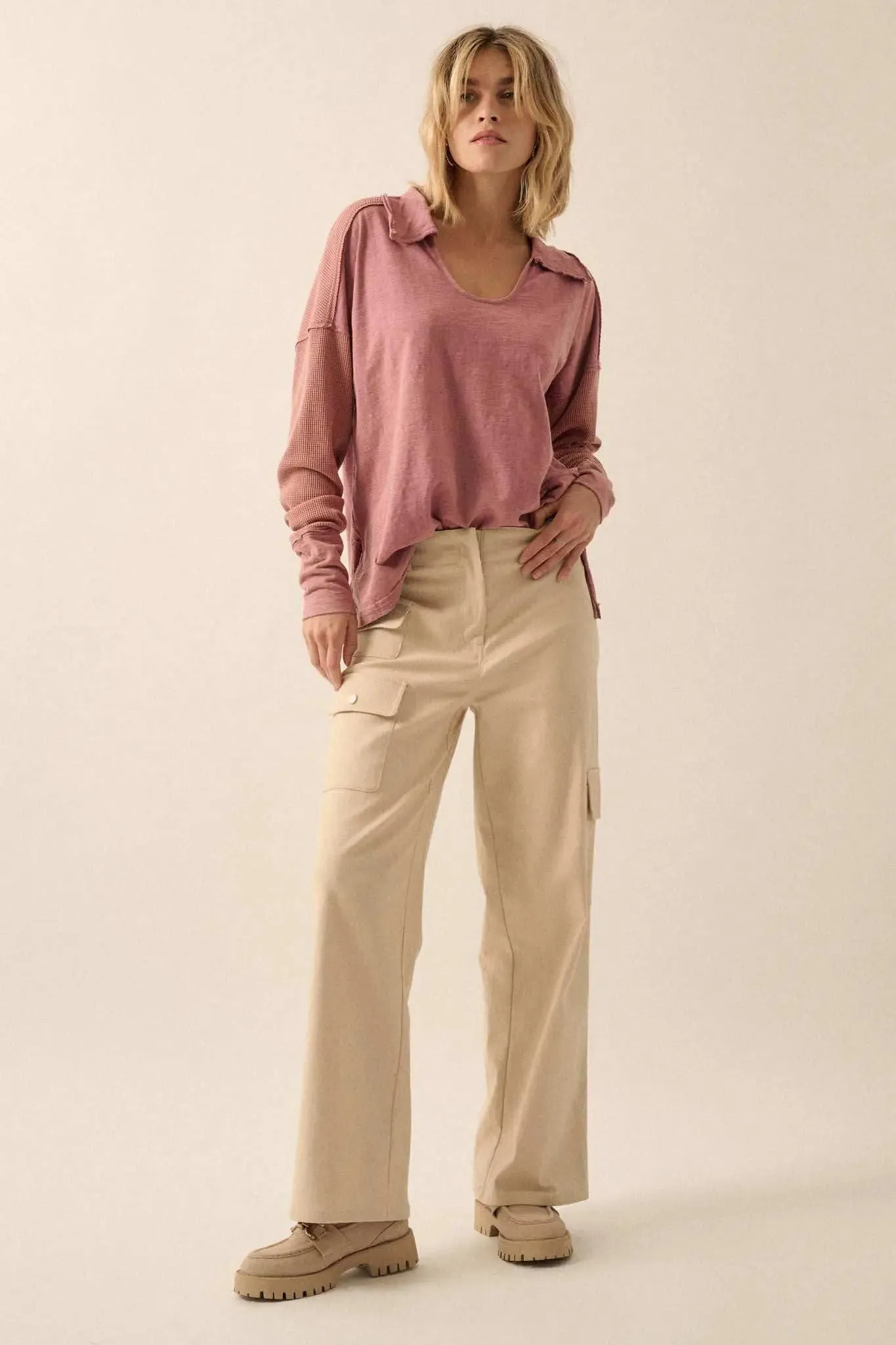 Free Your Mind Mixed Media Collared Waffle Top sold by Promesa product image thumbnail 5