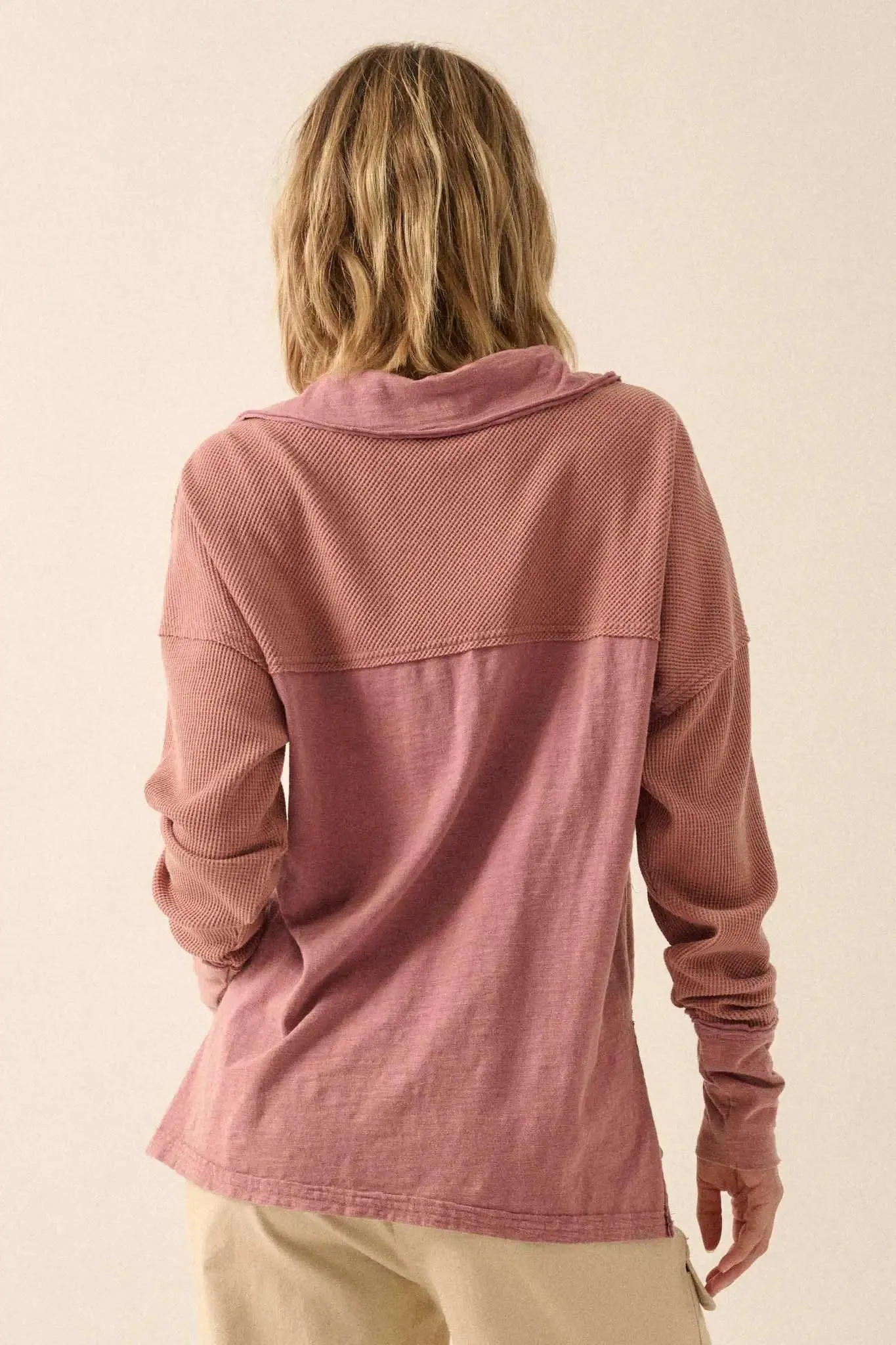 Free Your Mind Mixed Media Collared Waffle Top sold by Promesa product image thumbnail 2