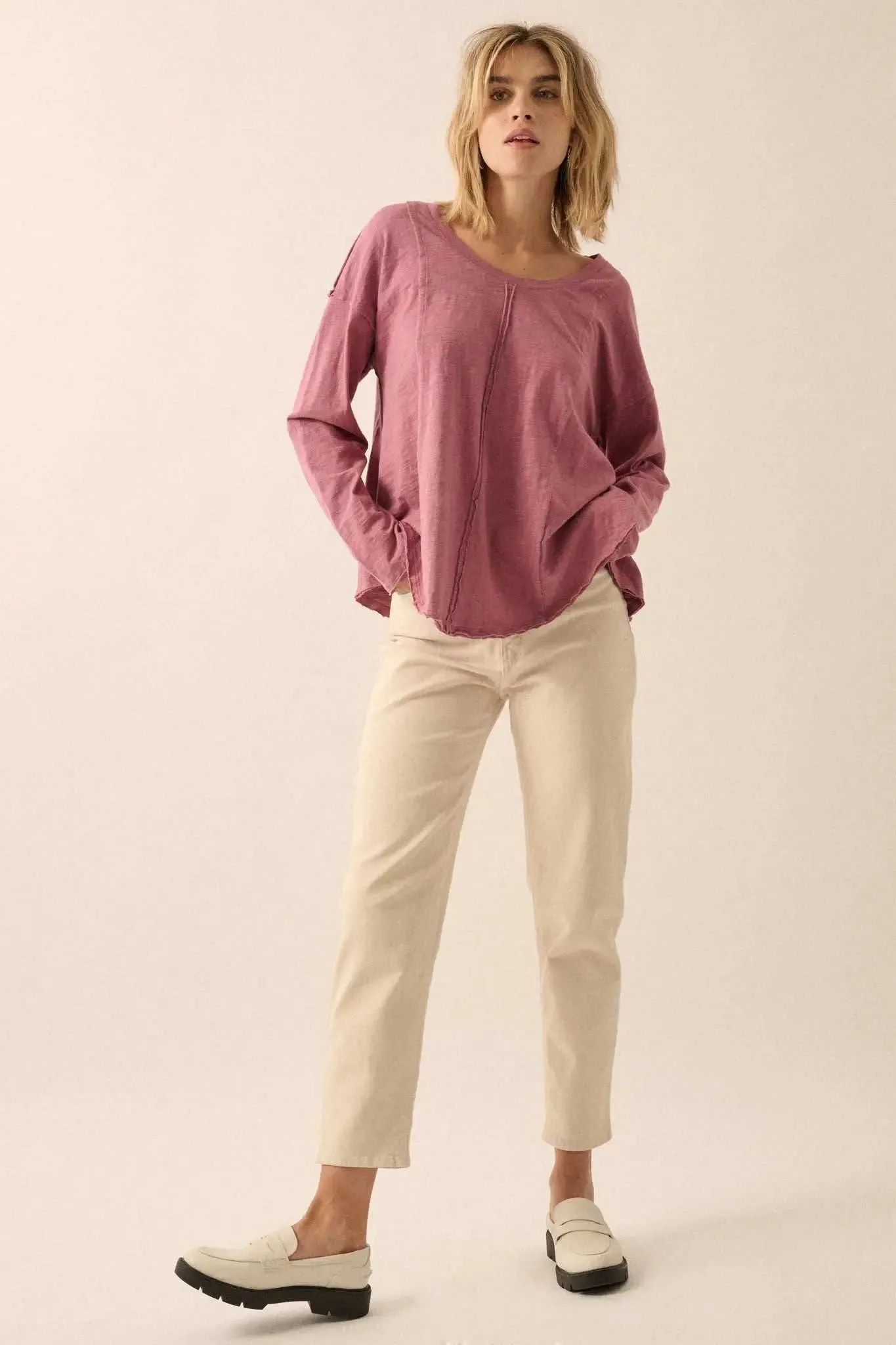 Easy Fit Cotton Slub Exposed-Seam Long-Sleeve Tee sold by Promesa product image thumbnail 4