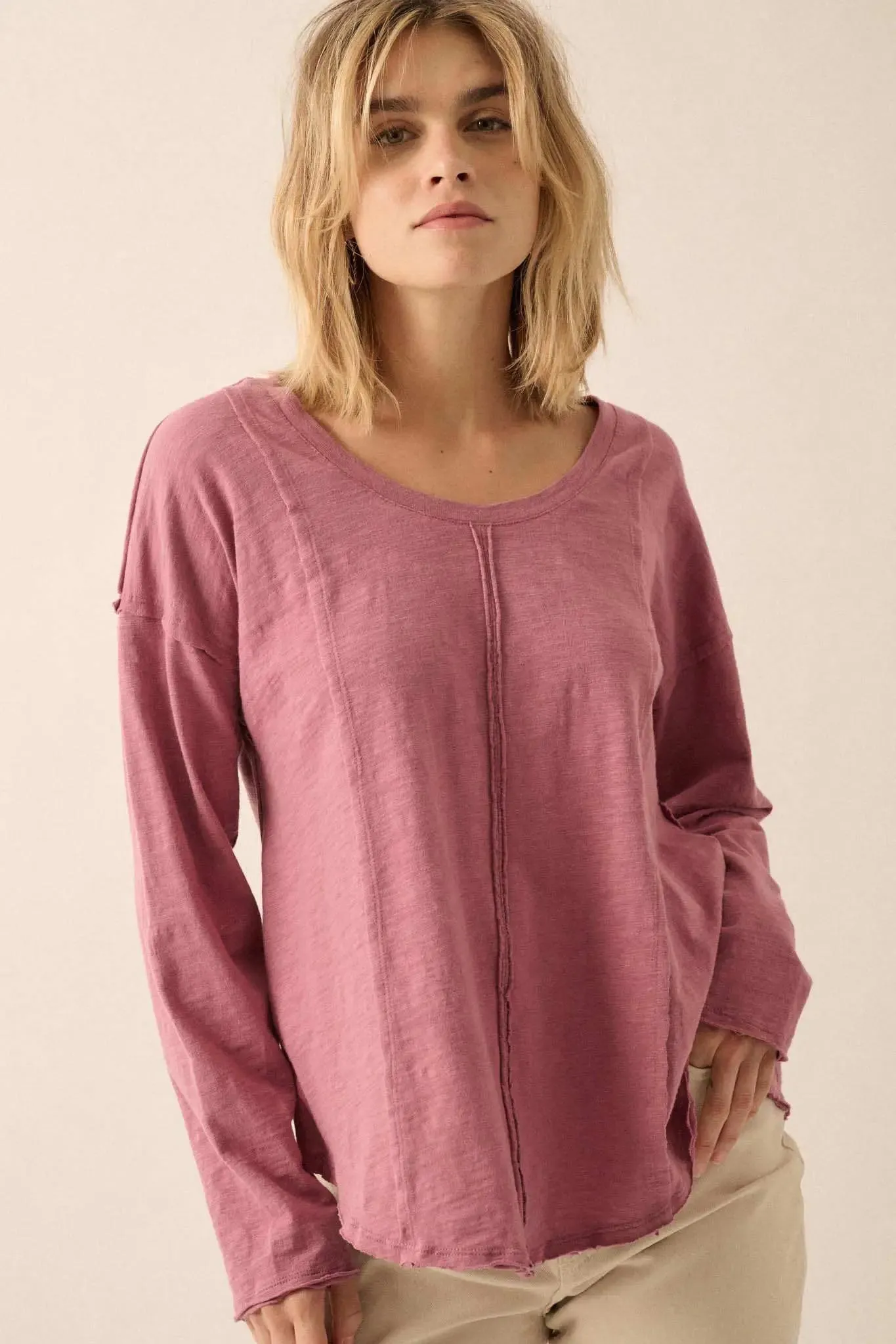Easy Fit Cotton Slub Exposed-Seam Long-Sleeve Tee sold by Promesa product image thumbnail 2