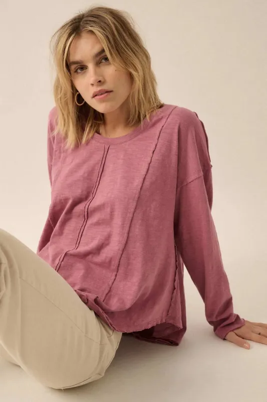 Easy Fit Cotton Slub Exposed-Seam Long-Sleeve Tee sold by Promesa