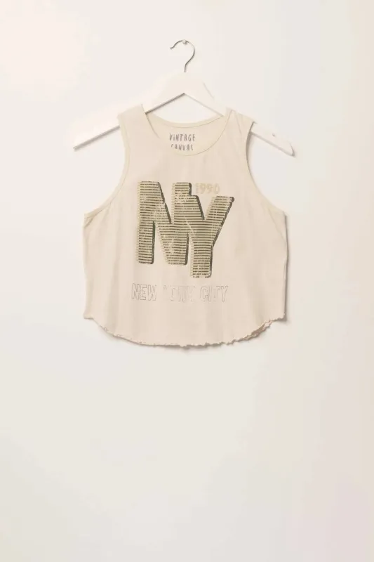 NY 1990 Lettuce-Edge Graphic Tank Top sold by Promesa