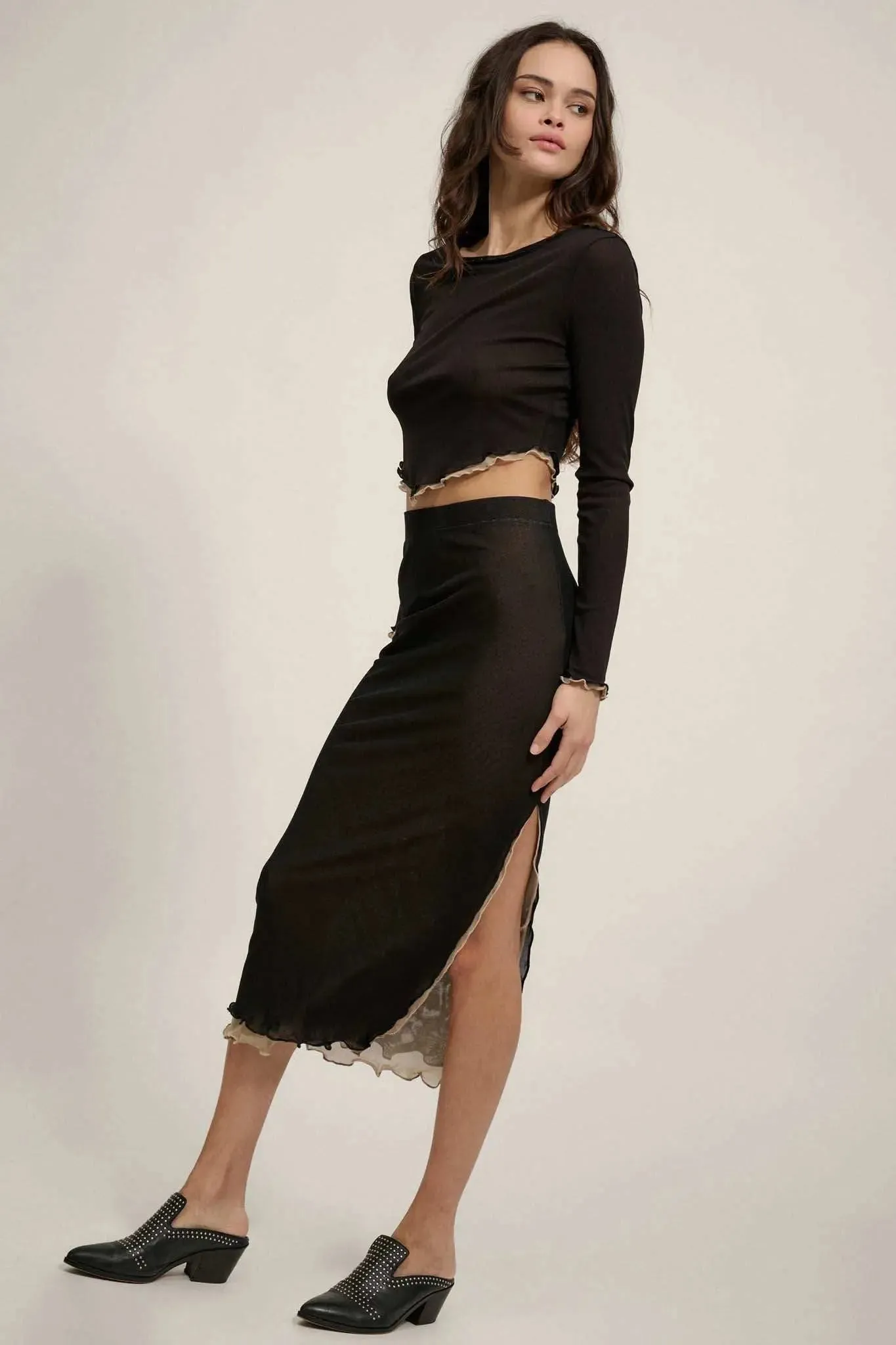 Sheer Perfection Layered Mesh Midi Pencil Skirt sold by Promesa