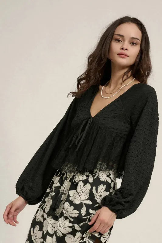 Dream Dolly Lace Ruffle Textured Peasant Top made by Promesa