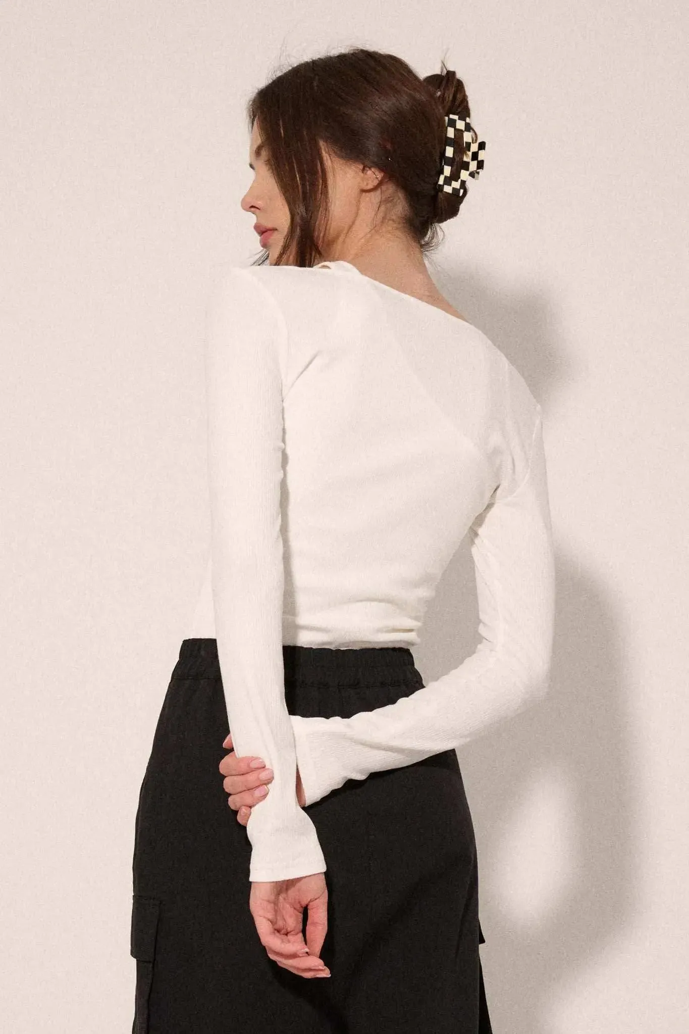 Promise the Label Rib-Knit Layered Asymmetrical Top sold by Promesa