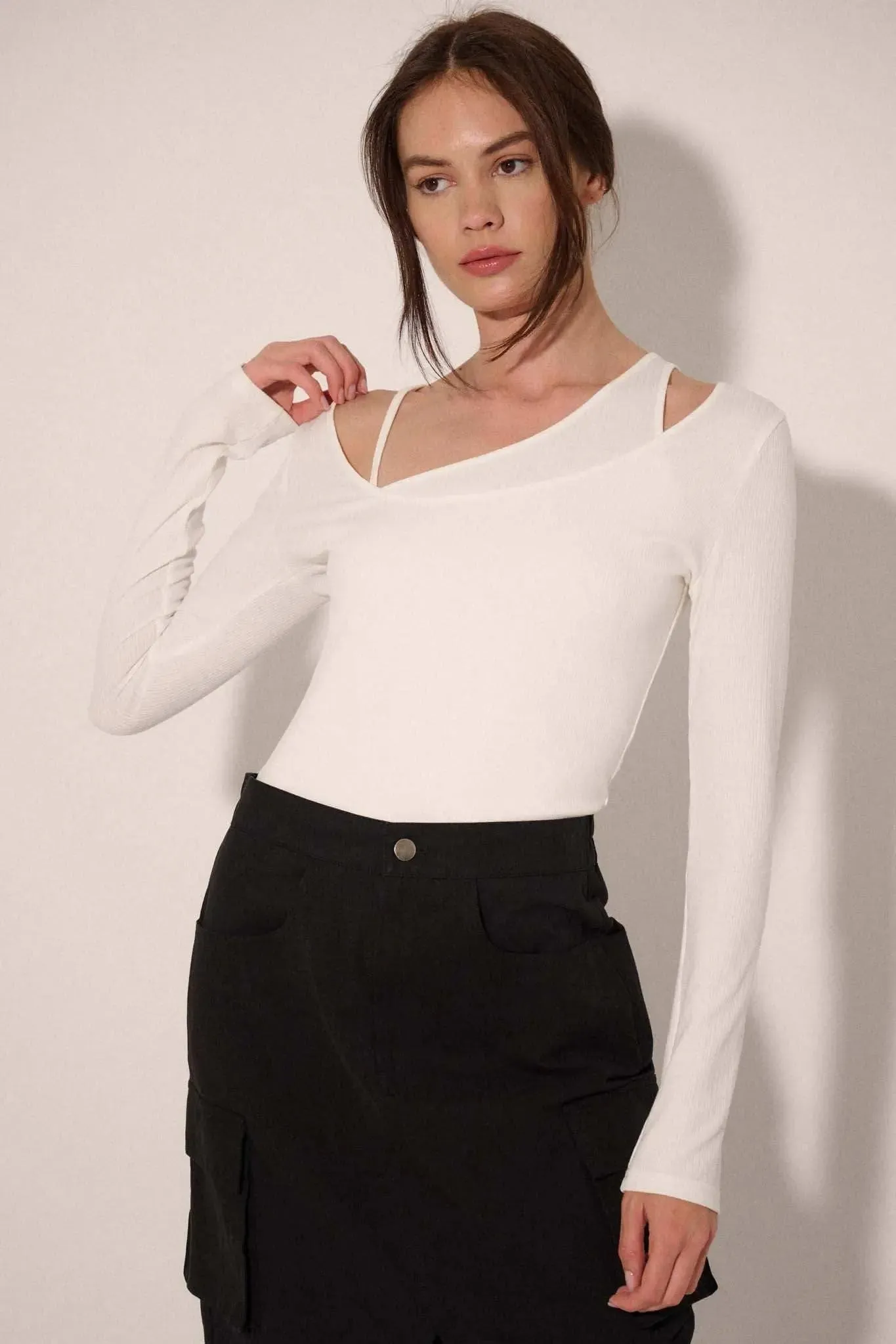Promise the Label Rib-Knit Layered Asymmetrical Top sold by Promesa product image thumbnail 2