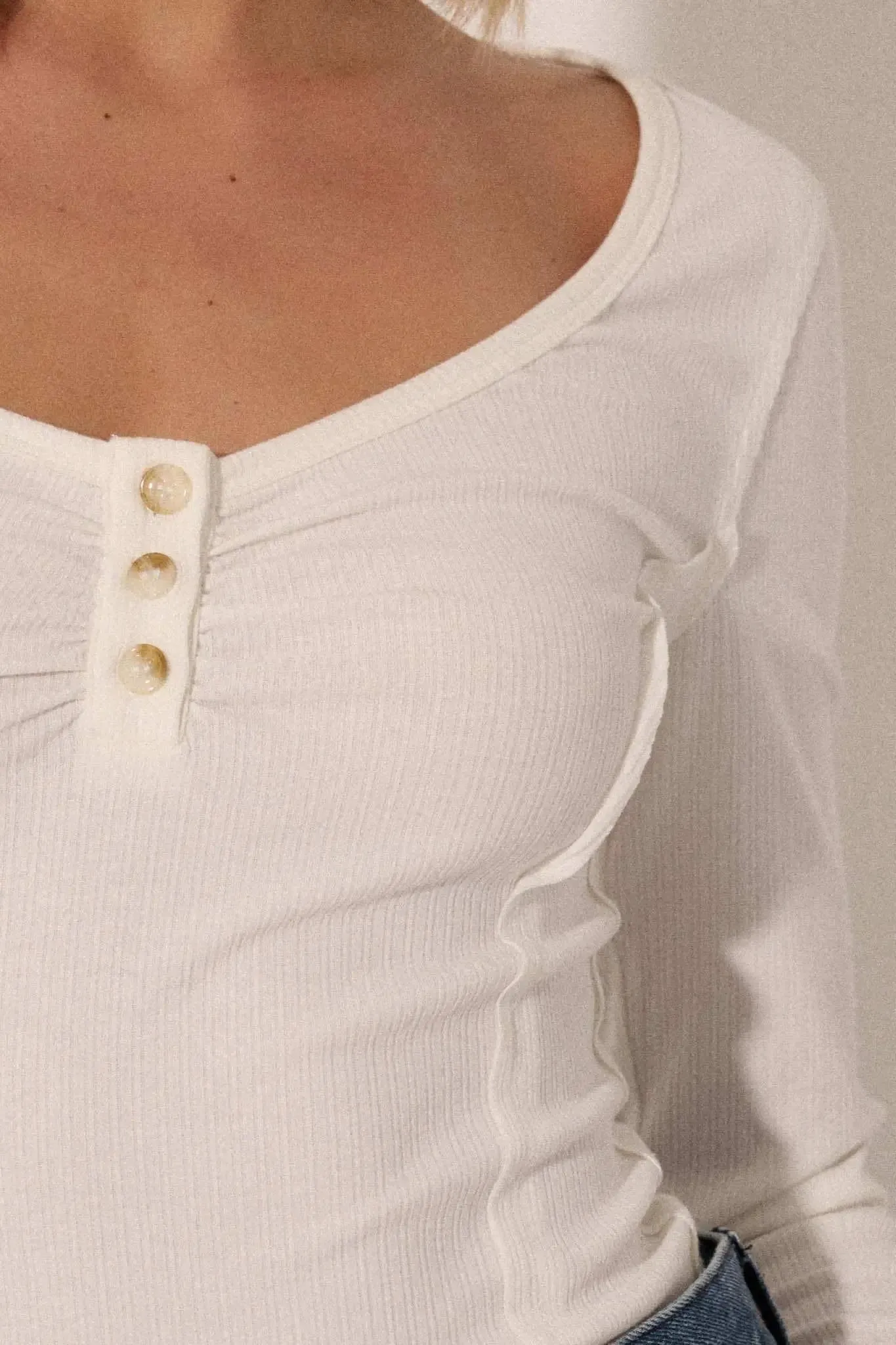 Promise the Label Rib-Knit Scoop Neck Henley Top sold by Promesa