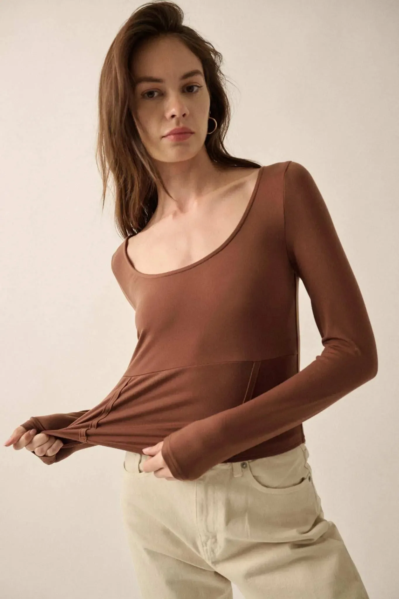 Lifted Fit Corset-Detail Long-Sleeve Top sold by Promesa