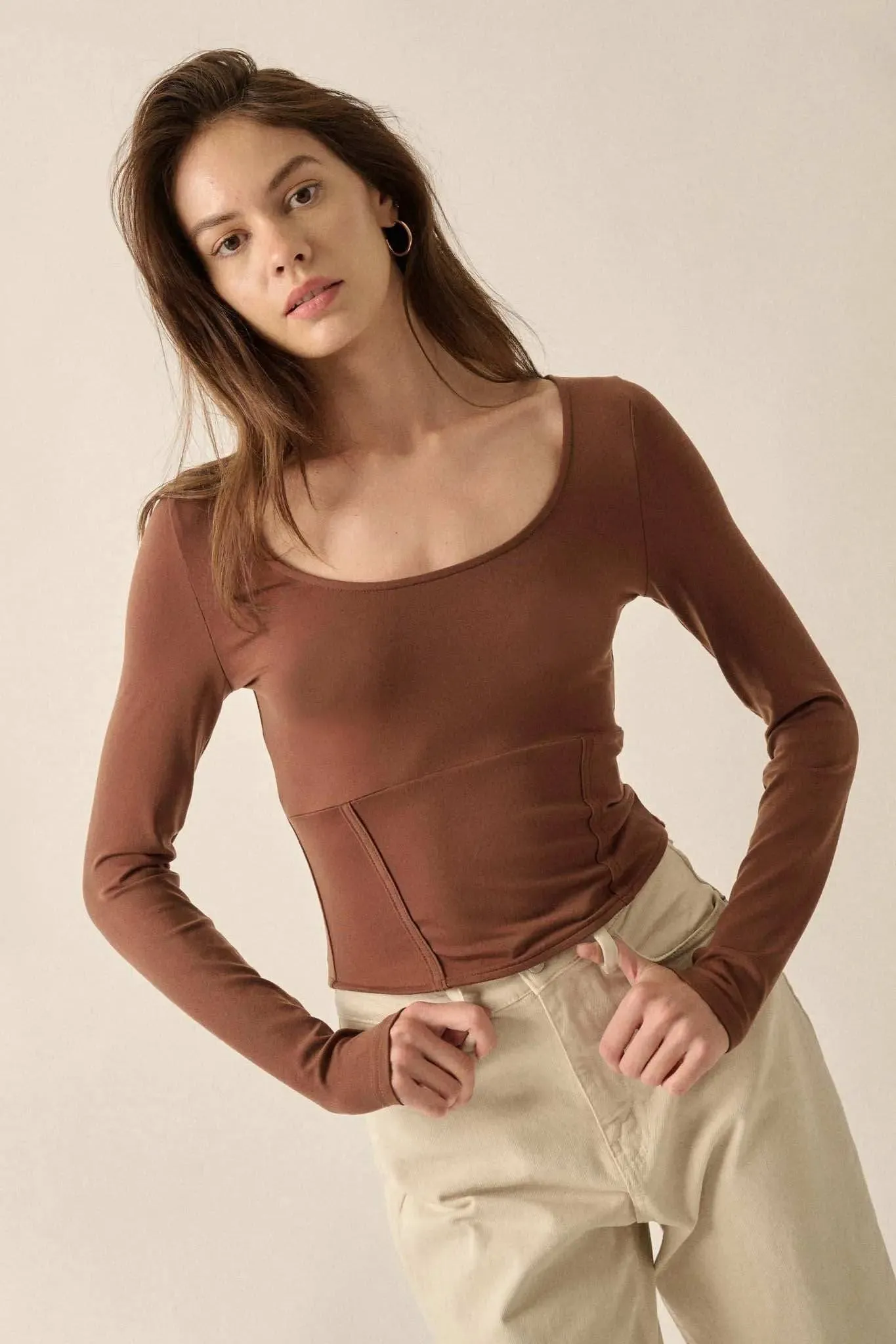 Lifted Fit Corset-Detail Long-Sleeve Top sold by Promesa product image thumbnail 3