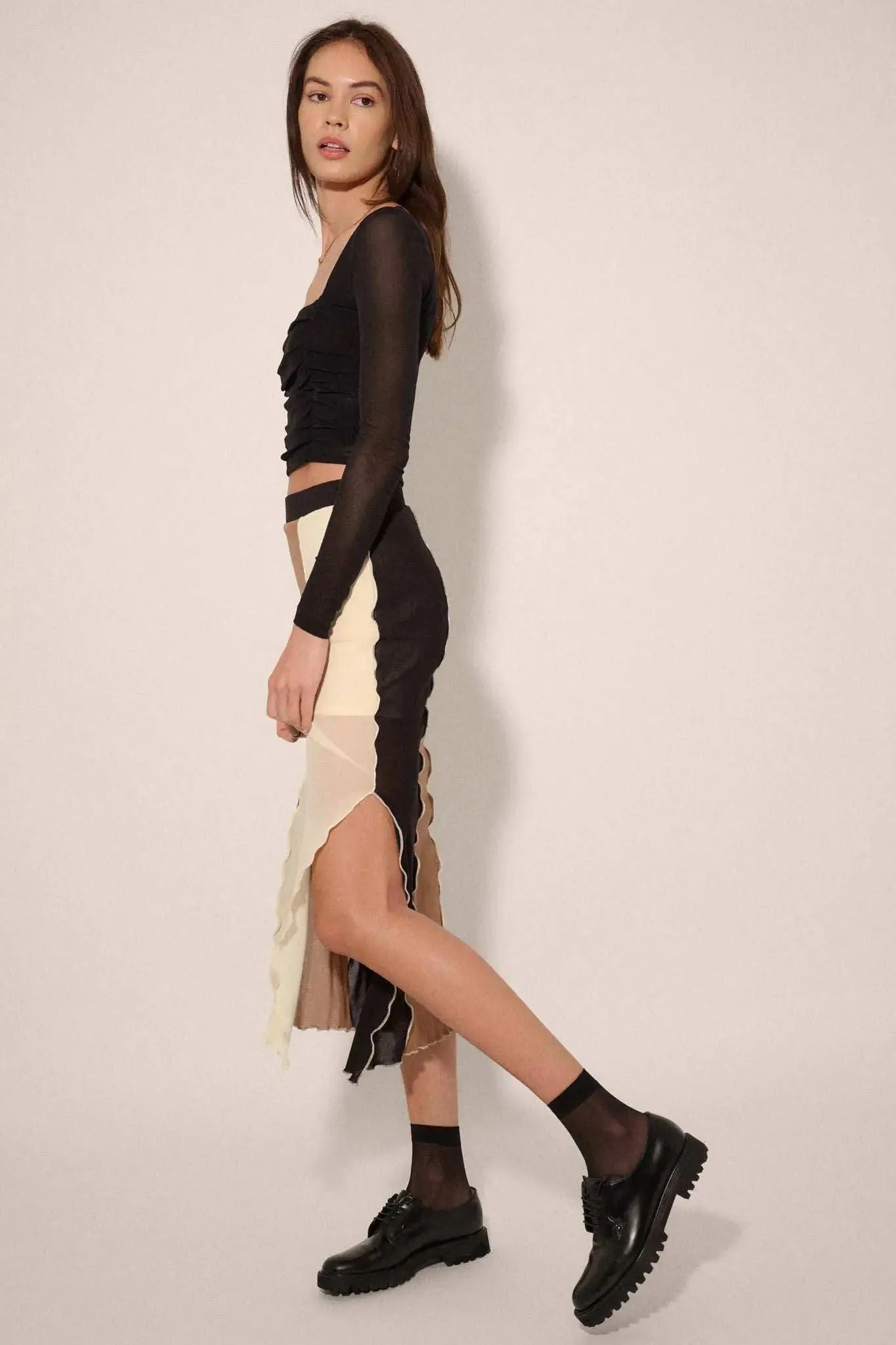 Neutral Territory Colorblock Mesh Midi Skirt sold by Promesa product image thumbnail 3
