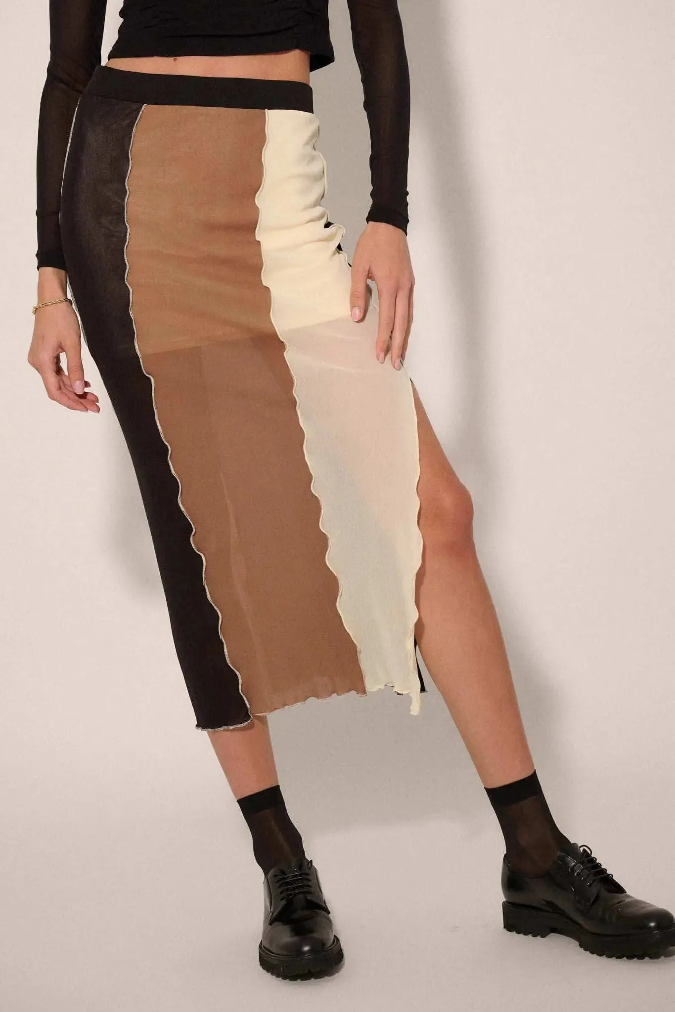 Neutral Territory Colorblock Mesh Midi Skirt sold by Promesa product image thumbnail 5