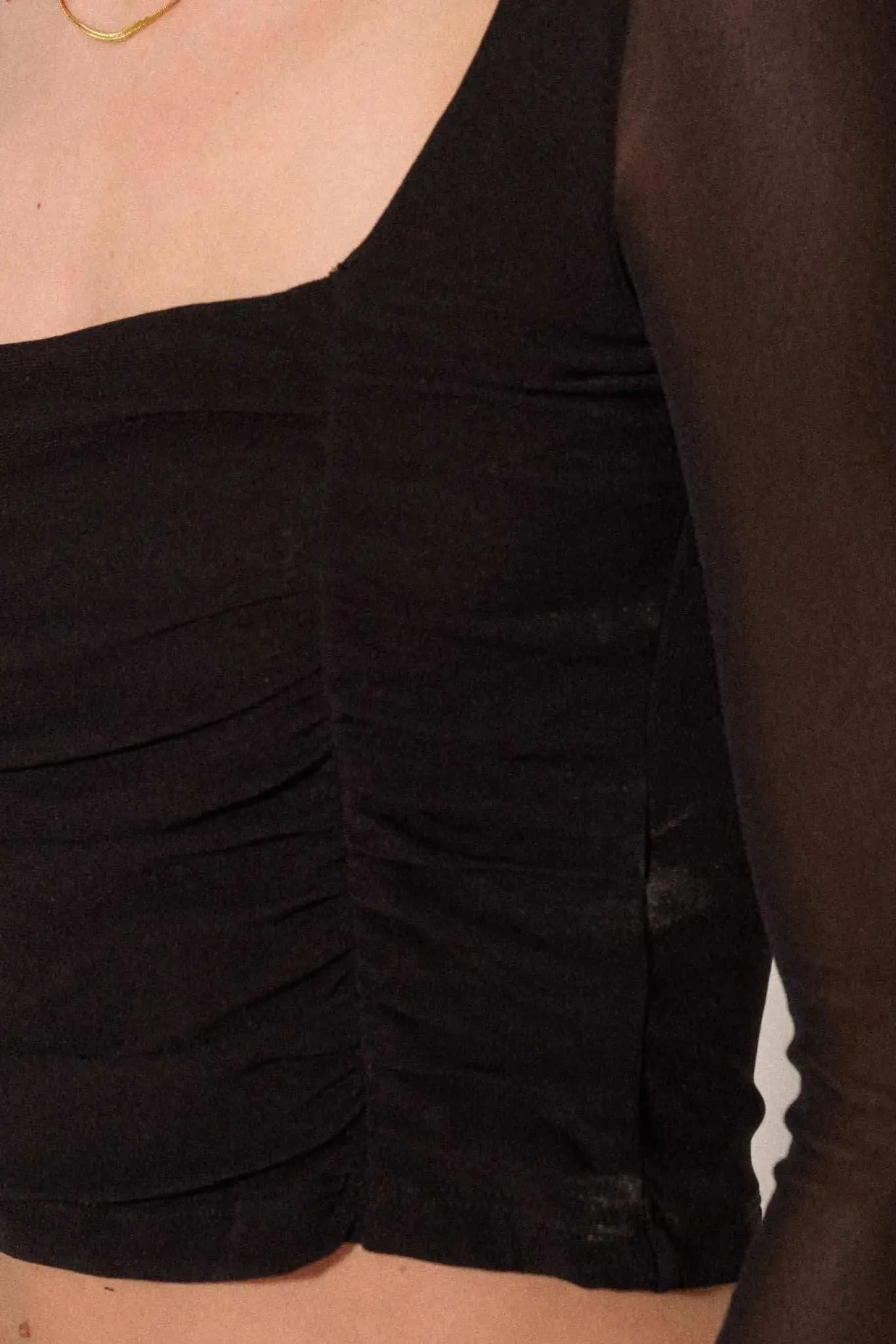 Sheer and Now Ruched Mesh Square Neck Crop Top sold by Promesa product image thumbnail 4