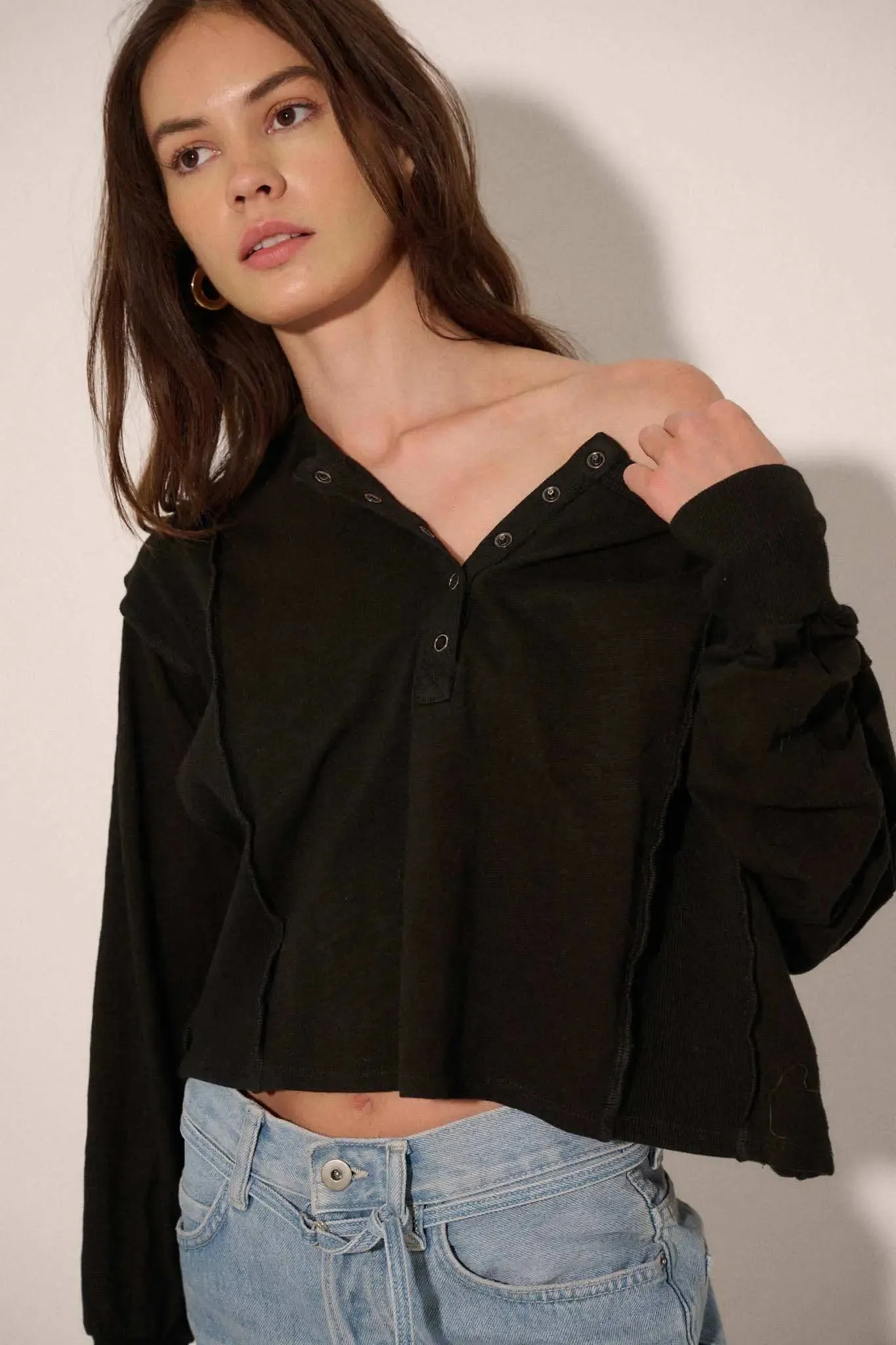 Easy Fit Cotton Slub and Rib-Knit Henley Top sold by Promesa product image thumbnail 4