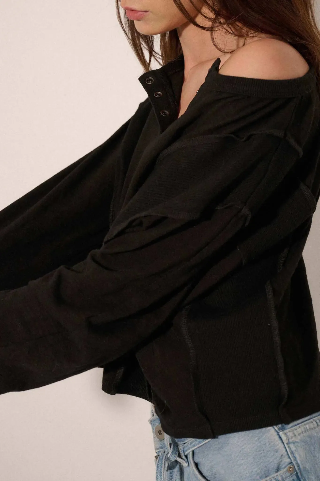 Easy Fit Cotton Slub and Rib-Knit Henley Top sold by Promesa product image thumbnail 3