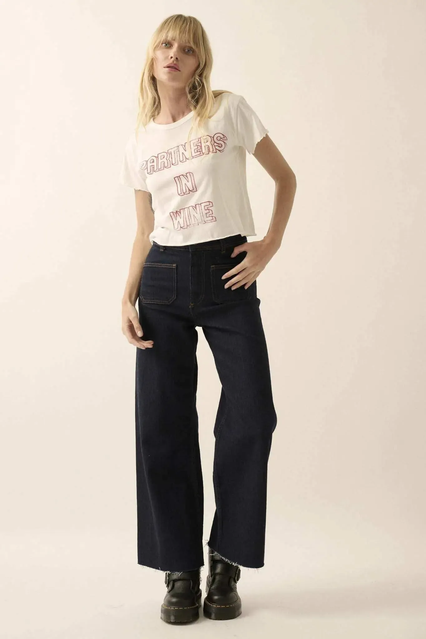 Partners In Wine Cropped Lettuce-Edge Graphic Tee sold by Promesa product image thumbnail 4