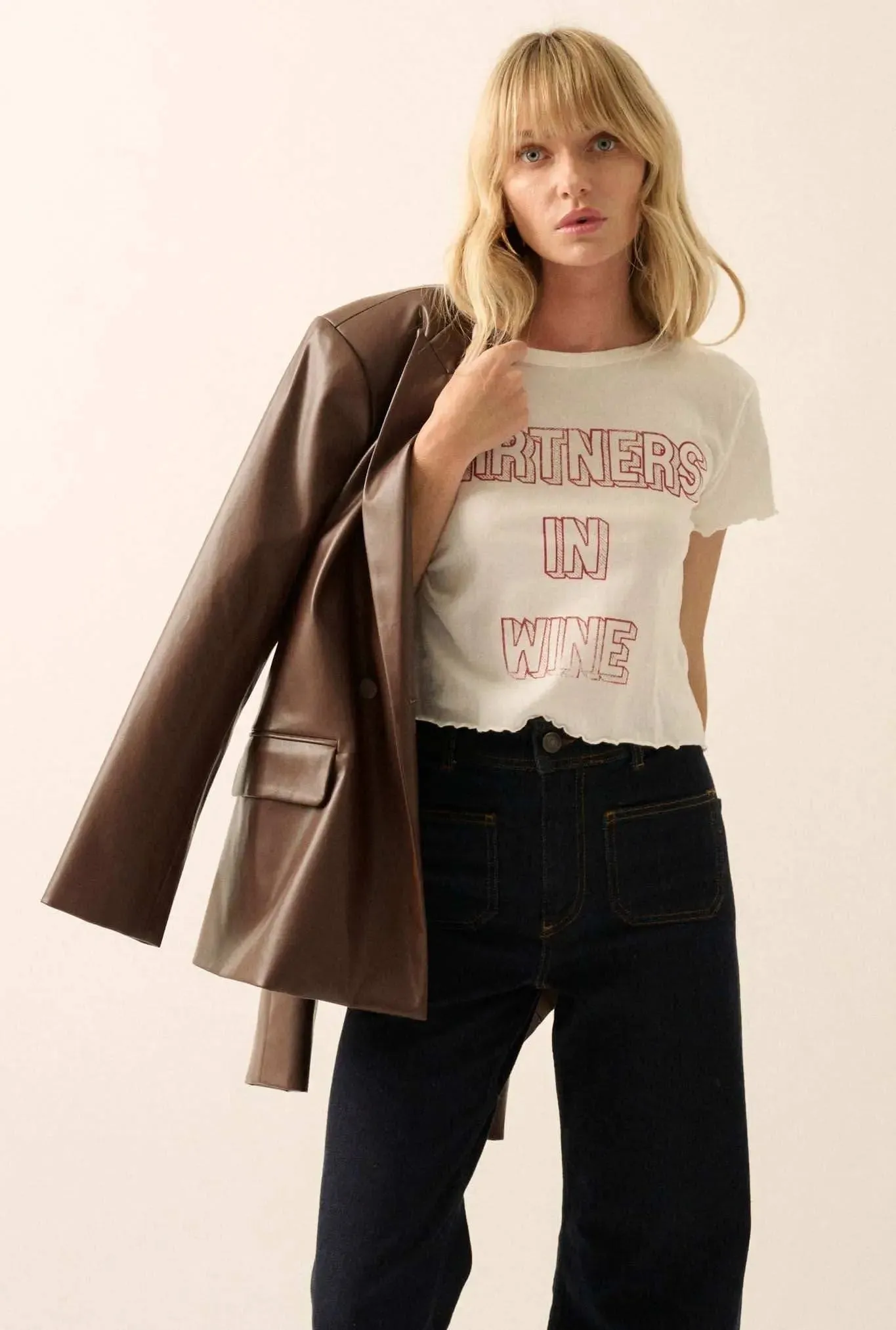 Partners In Wine Cropped Lettuce-Edge Graphic Tee sold by Promesa product image thumbnail 3