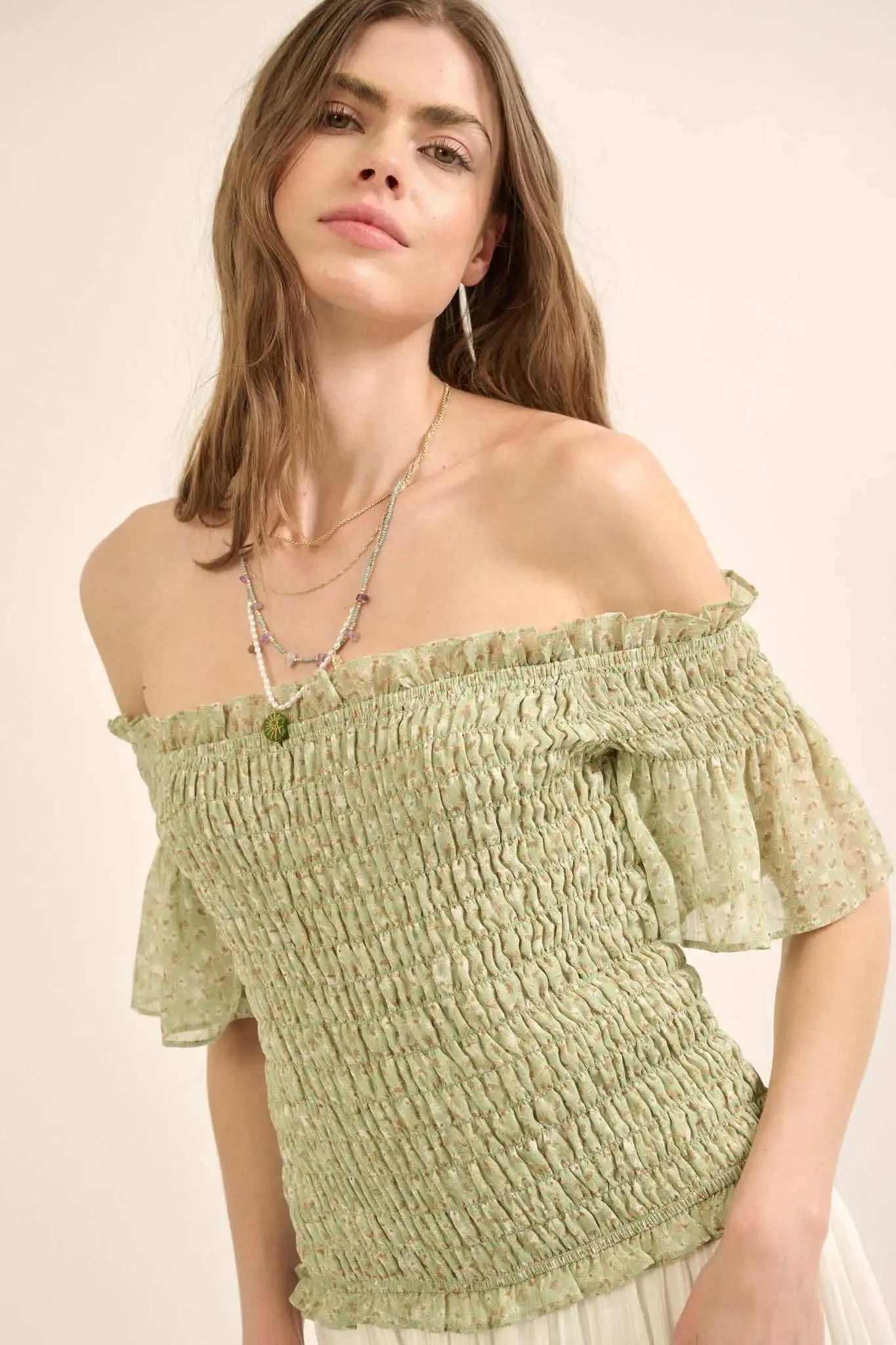 Sunlit Glade Smocked Floral Off-Shoulder Top sold by Promesa product image thumbnail 5