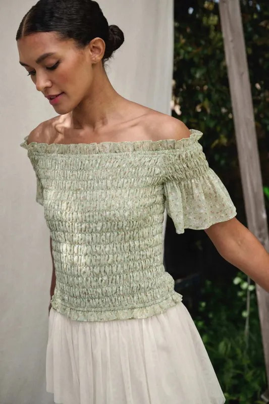 Sunlit Glade Smocked Floral Off-Shoulder Top sold by Promesa