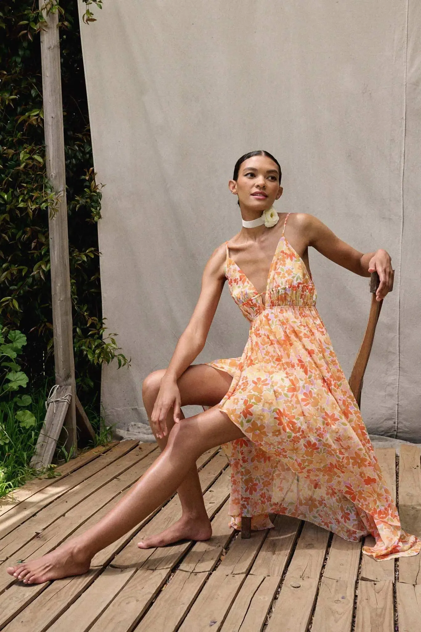 Marmalade Garden Floral Chiffon High-Low Maxi Dress sold by Promesa