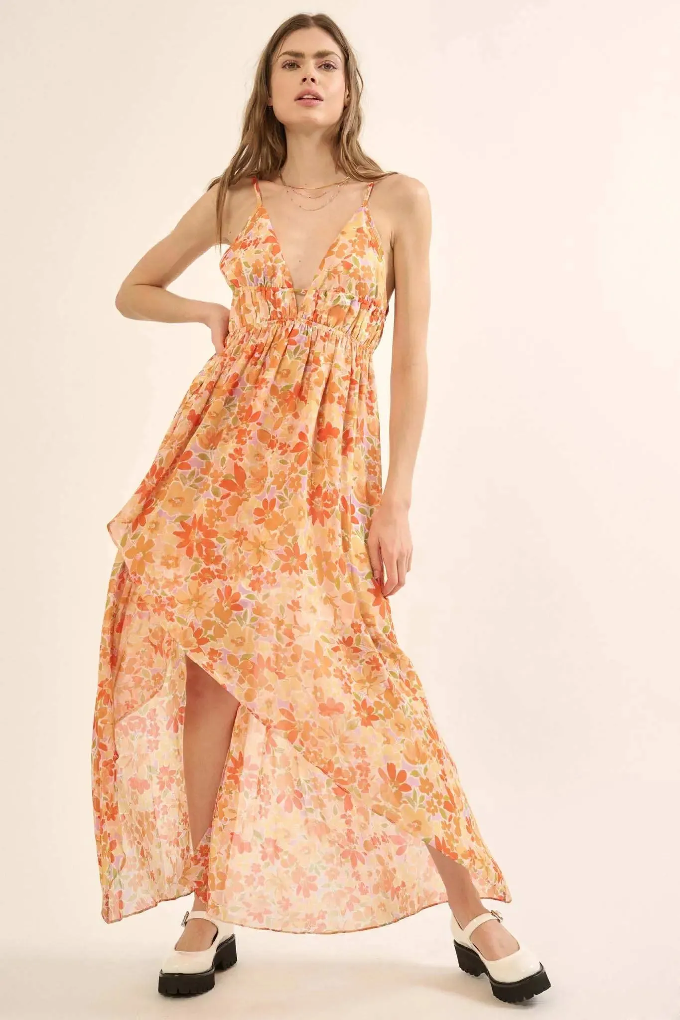 Marmalade Garden Floral Chiffon High-Low Maxi Dress sold by Promesa product image thumbnail 4