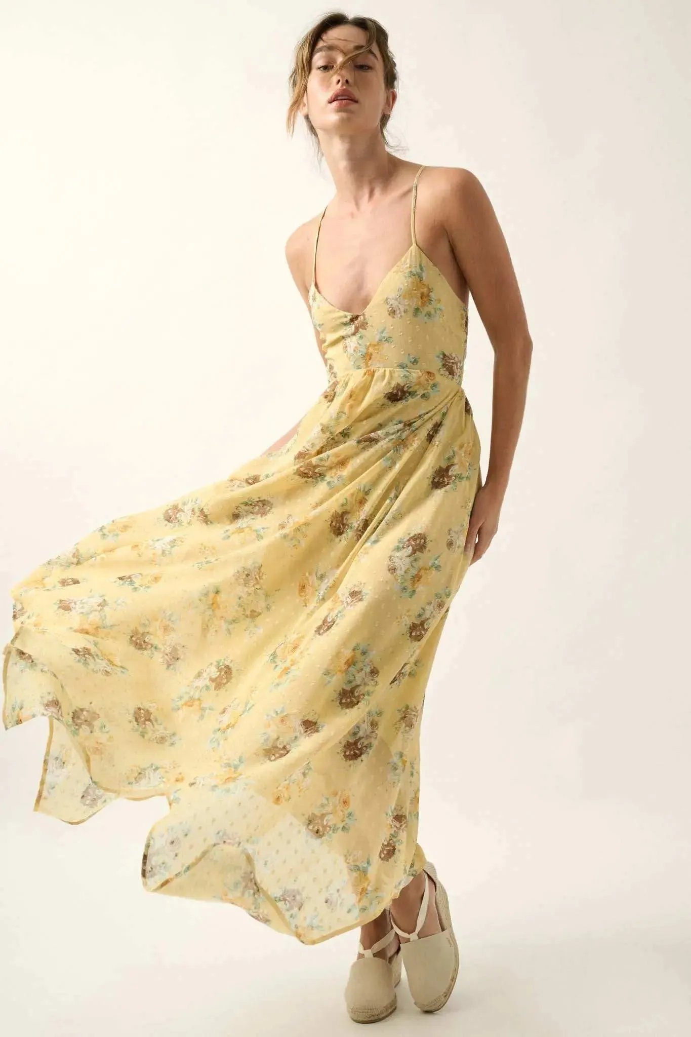 Fresh Roses Floral Swiss Dot Chiffon Maxi Dress sold by Promesa product image thumbnail 3