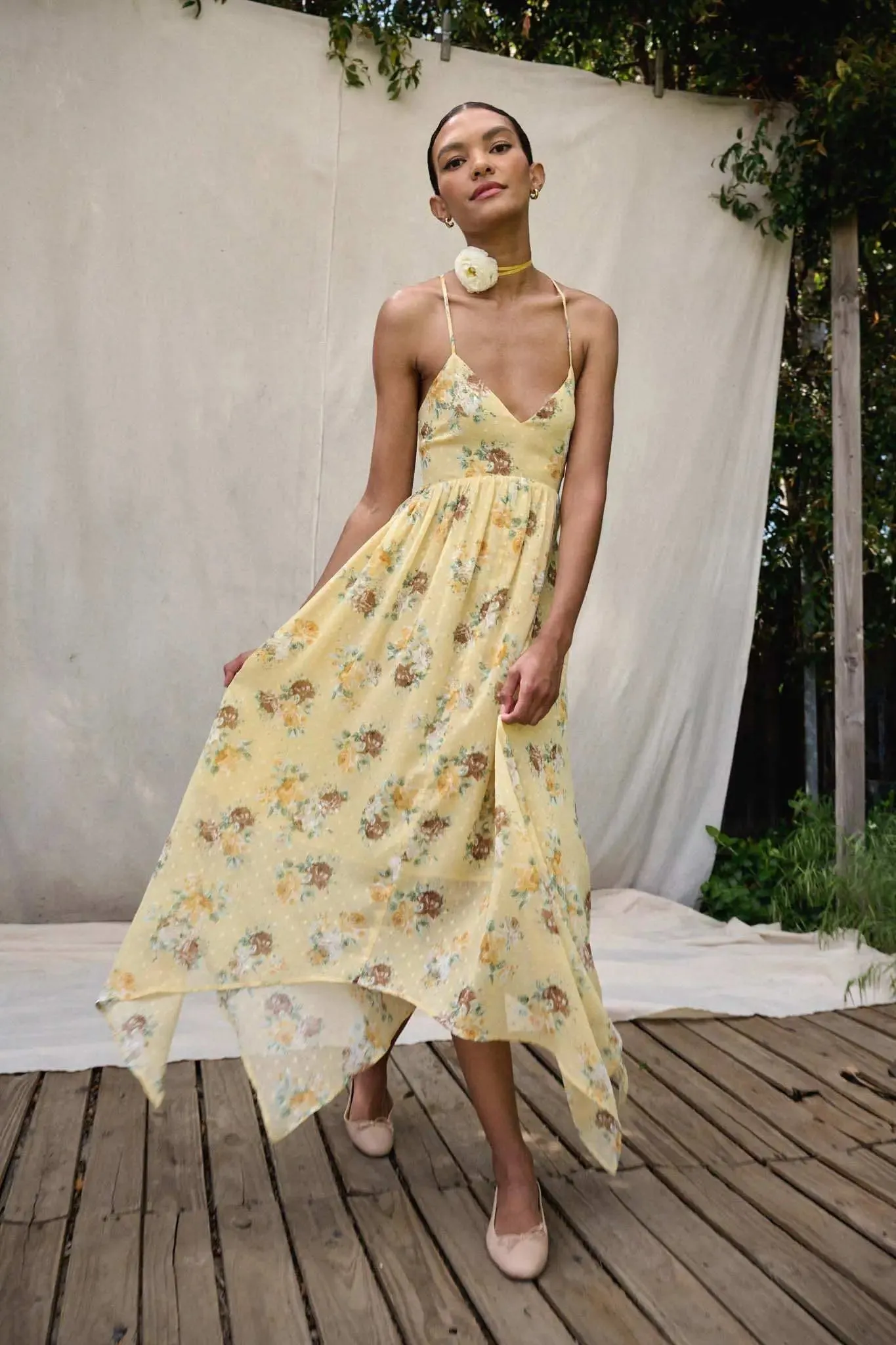 Fresh Roses Floral Swiss Dot Chiffon Maxi Dress sold by Promesa