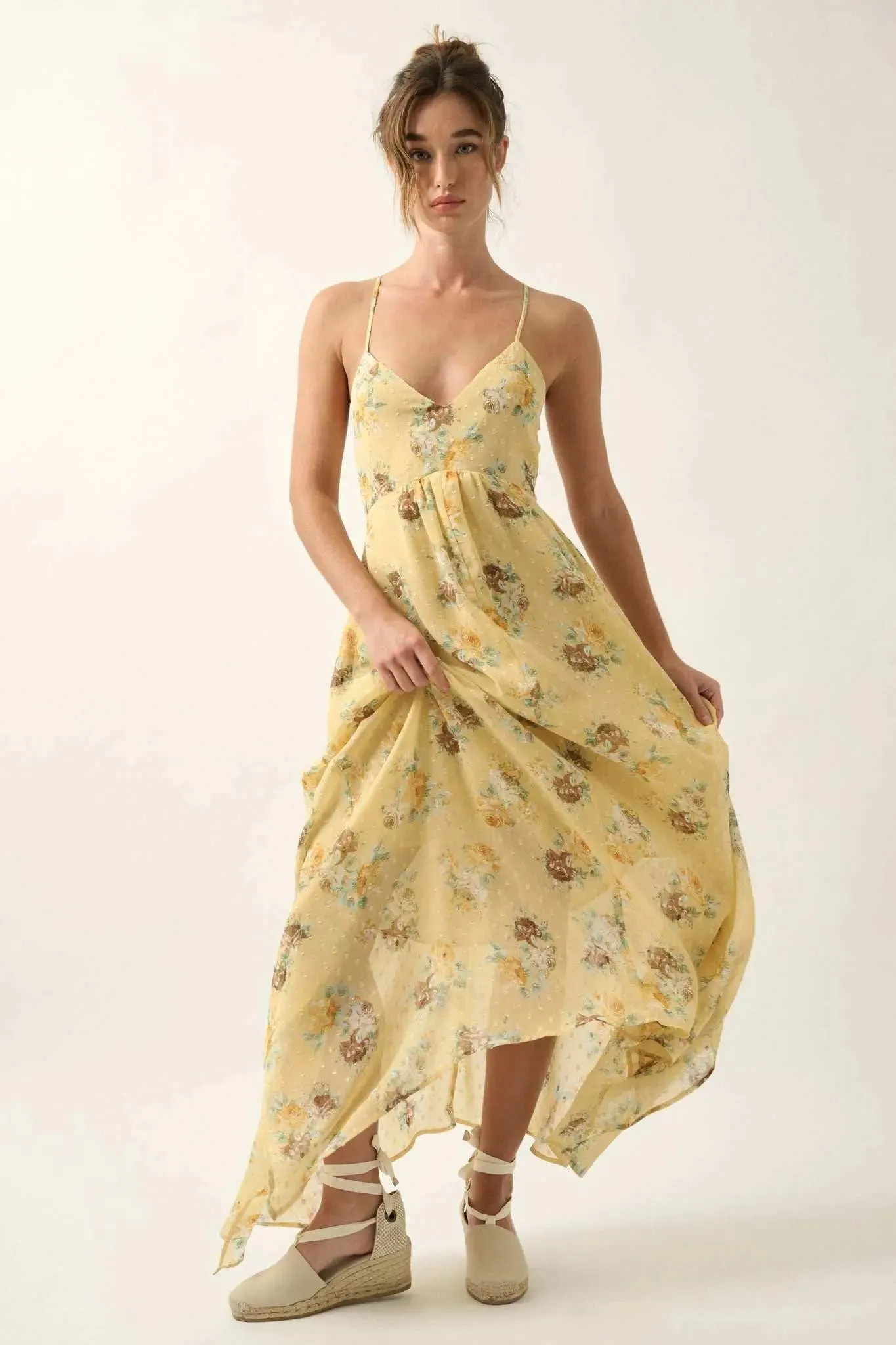 Fresh Roses Floral Swiss Dot Chiffon Maxi Dress sold by Promesa product image thumbnail 5