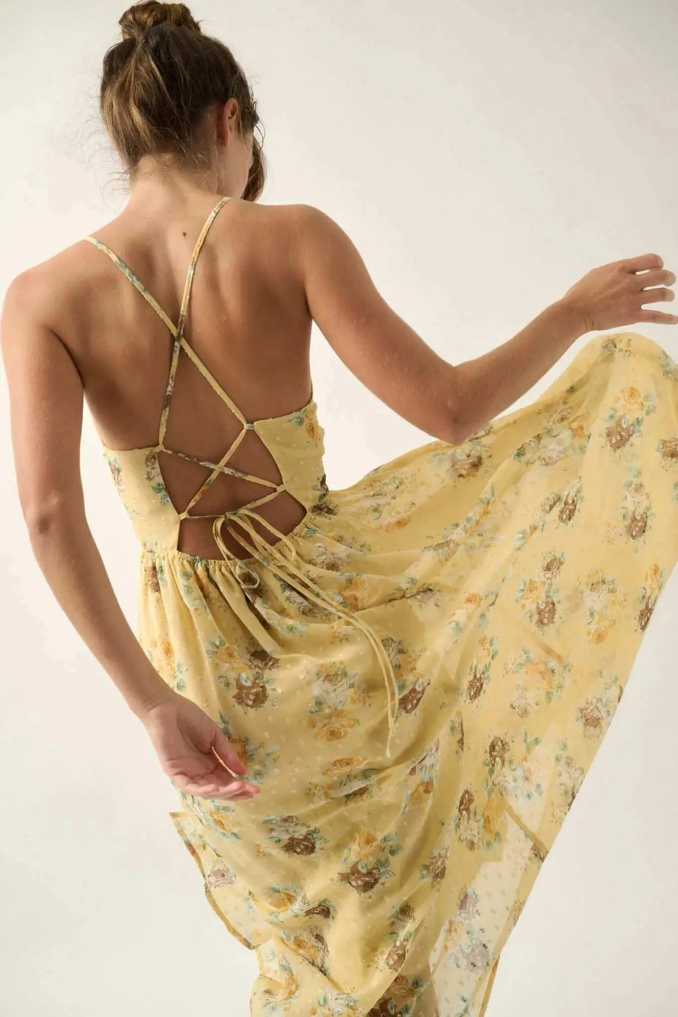 Fresh Roses Floral Swiss Dot Chiffon Maxi Dress sold by Promesa product image thumbnail 4